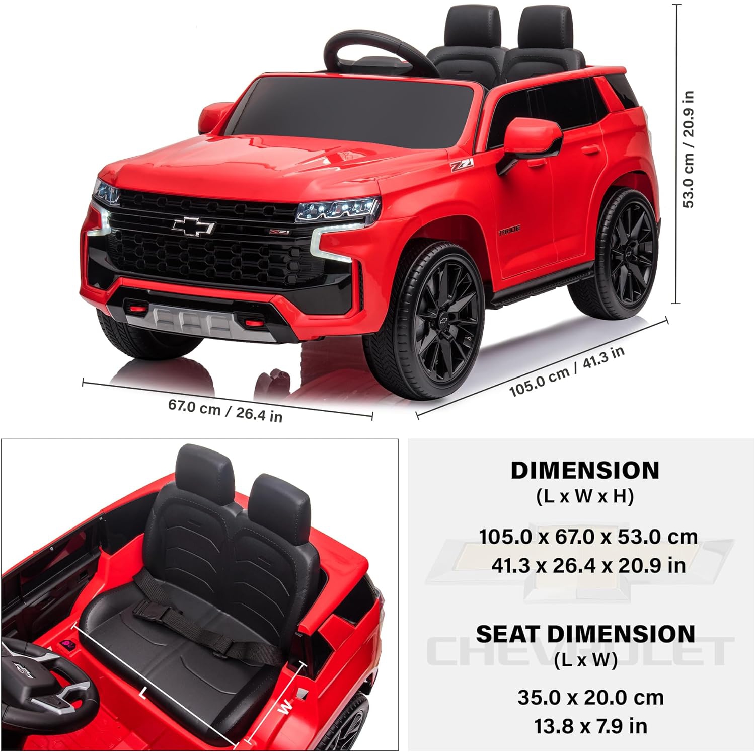 Voltz Toys Ride on Car, 12V Licensed Chevrolet Tahoe Kids Ride on Car with Remote Control, LED Lights, Horn and Music, Battery Powered Electric