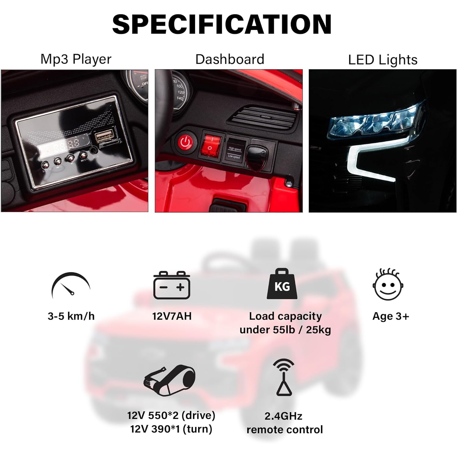 Voltz Toys Ride on Car, 12V Licensed Chevrolet Tahoe Kids Ride on Car with Remote Control, LED Lights, Horn and Music, Battery Powered Electric