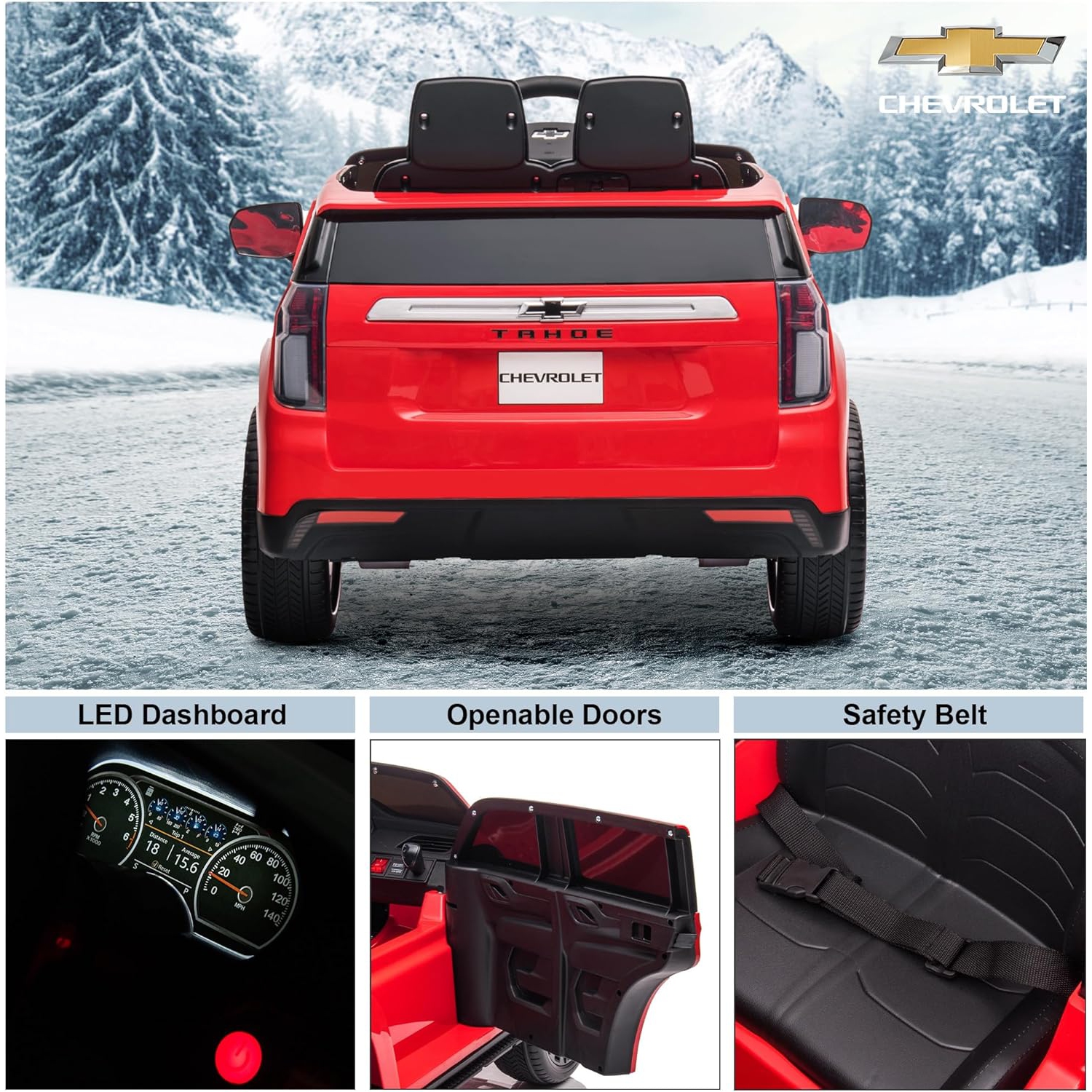 Voltz Toys Ride on Car, 12V Licensed Chevrolet Tahoe Kids Ride on Car with Remote Control, LED Lights, Horn and Music, Battery Powered Electric