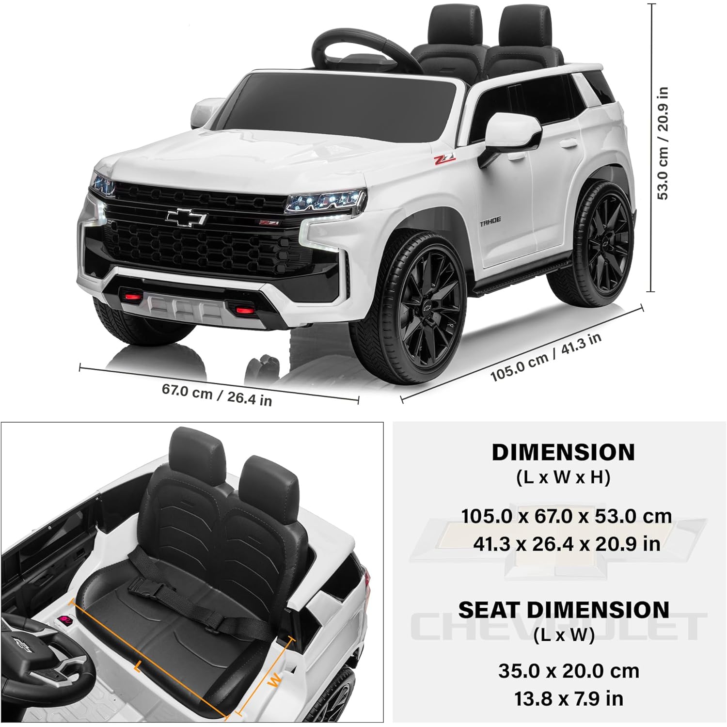 Voltz Toys Ride on Car, 12V Licensed Chevrolet Tahoe Kids Ride on Car with Remote Control, LED Lights, Horn and Music, Battery Powered Electric