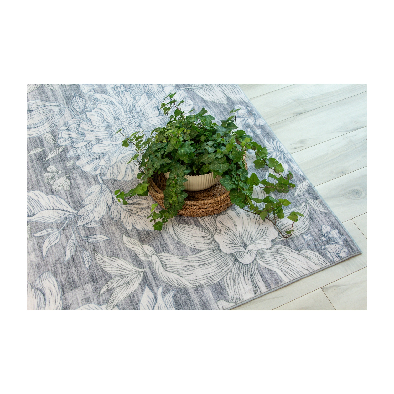 Tapis d'intérieur transitionnel Serena, motif floral beige/gris