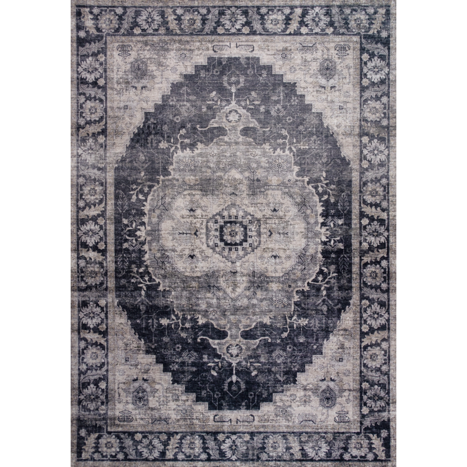 Tapis d'intérieur traditionnel Zarin Branch, noir oriental/gris