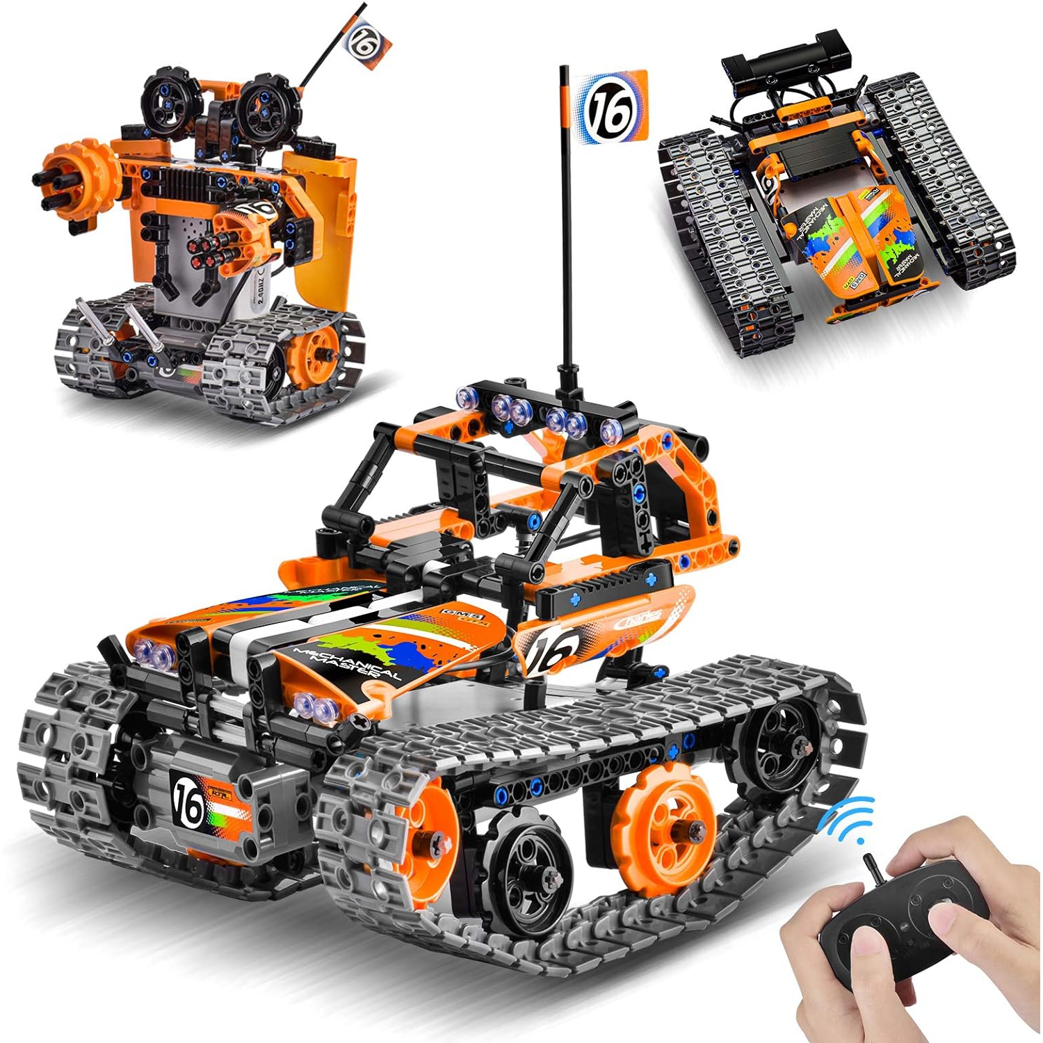 3-in-1 STEM Remote Control Building Kits Toys for Kids-392 Pieces Educational Blocks Kit, RC Racer Tracked Car/Robot/Tank Gift Set for Boys and Girls