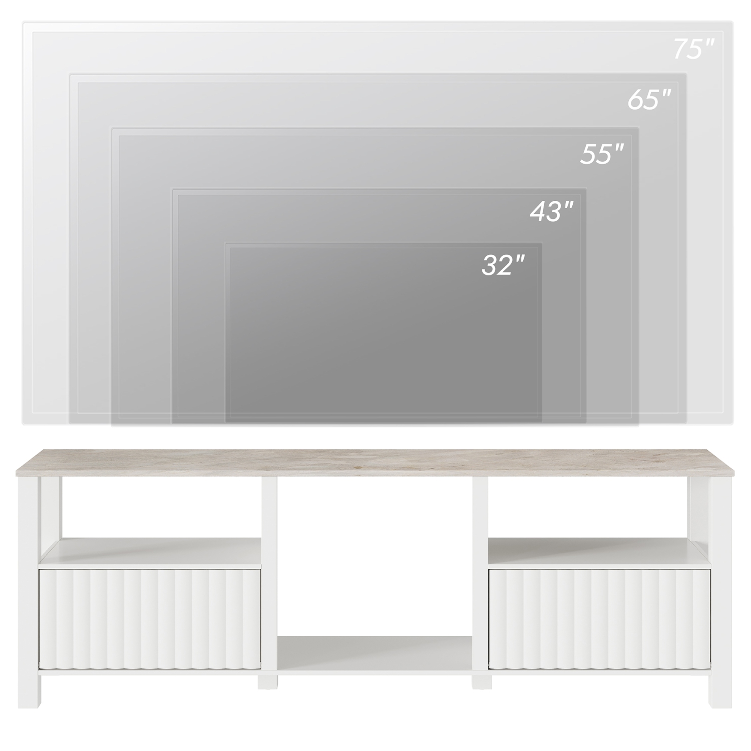 WAMPAT LED TV Stand for 75 Inches, White Entertainment Center for 80 inch TV Media Console Table with 5 Storage for Living Room Bedroom, 70''