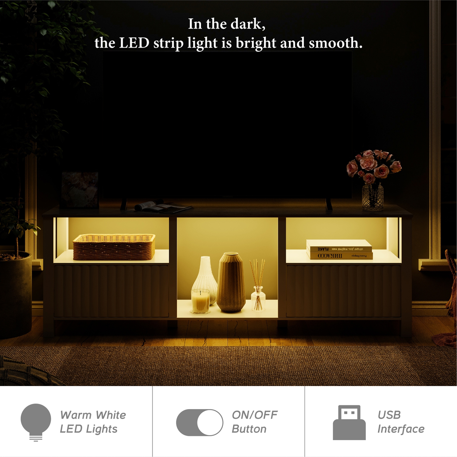 WAMPAT LED TV Stand for 75 Inches, White Entertainment Center for 80 inch TV Media Console Table with 5 Storage for Living Room Bedroom, 70''