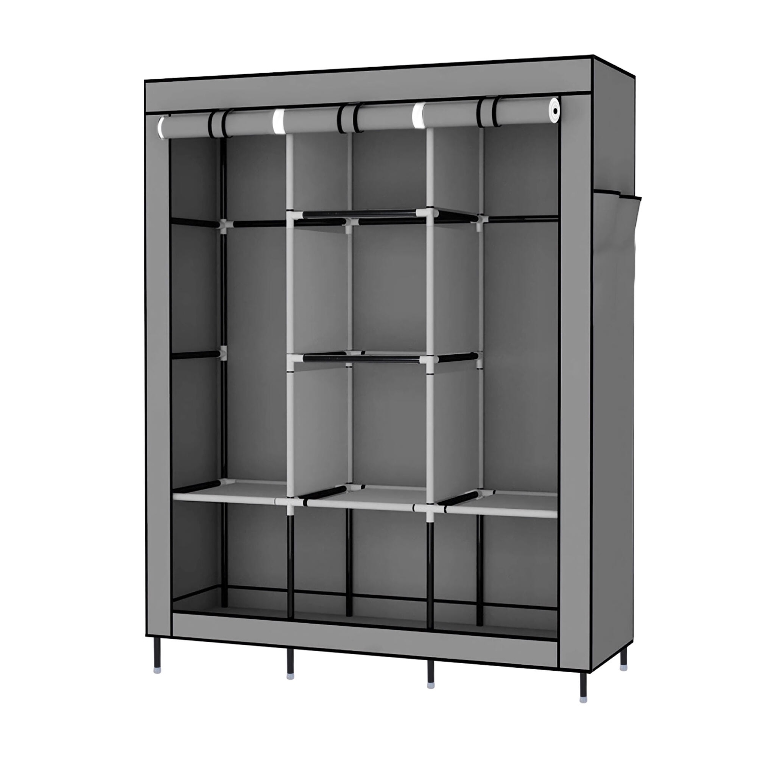 Garde-robe portatif avec 2 tringles, garde-robe en tissu non tissé et range-placard avec tablette de rangement et pochette latérale