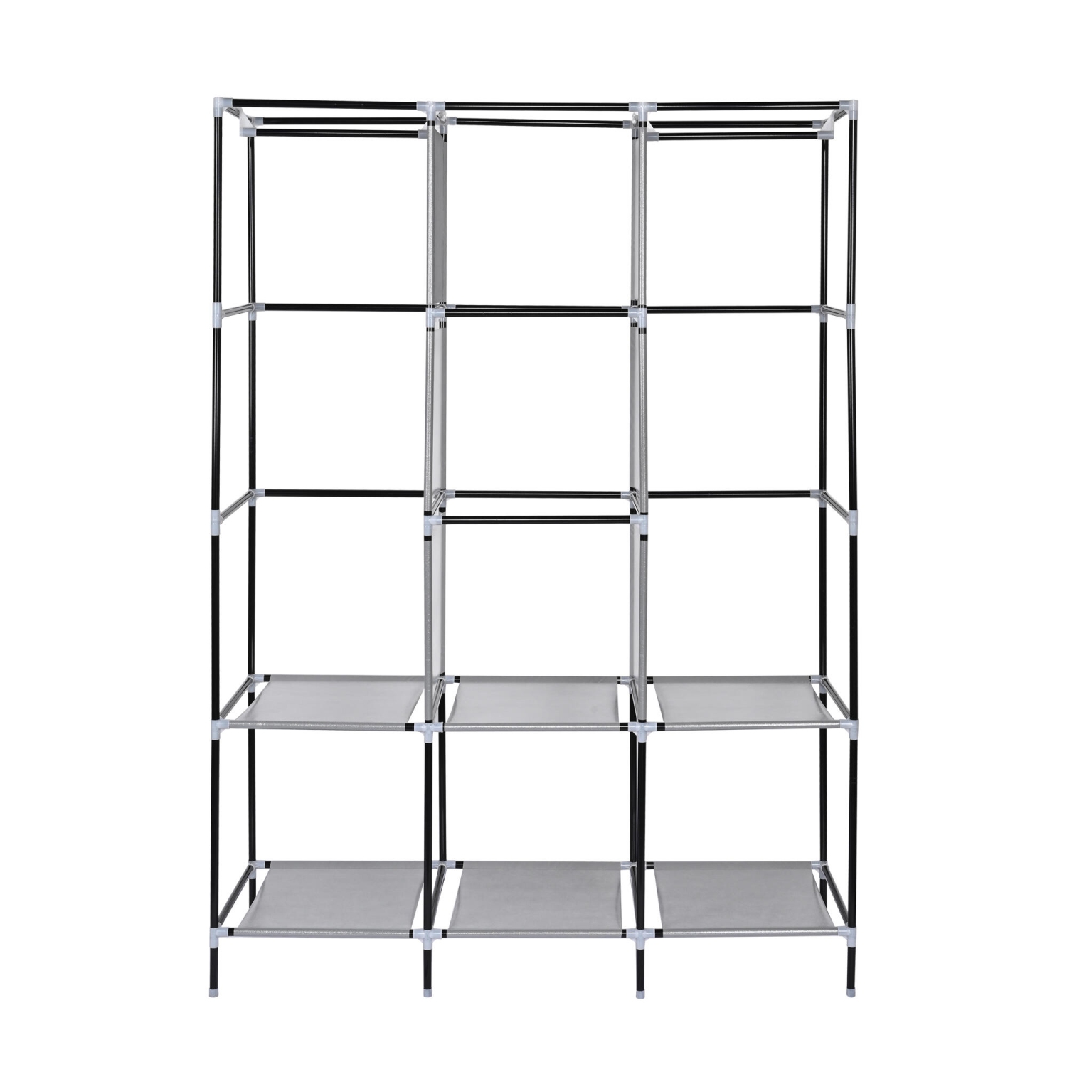 Garde-robe portatif avec 2 tringles, garde-robe en tissu non tissé et range-placard avec tablette de rangement et pochette latérale