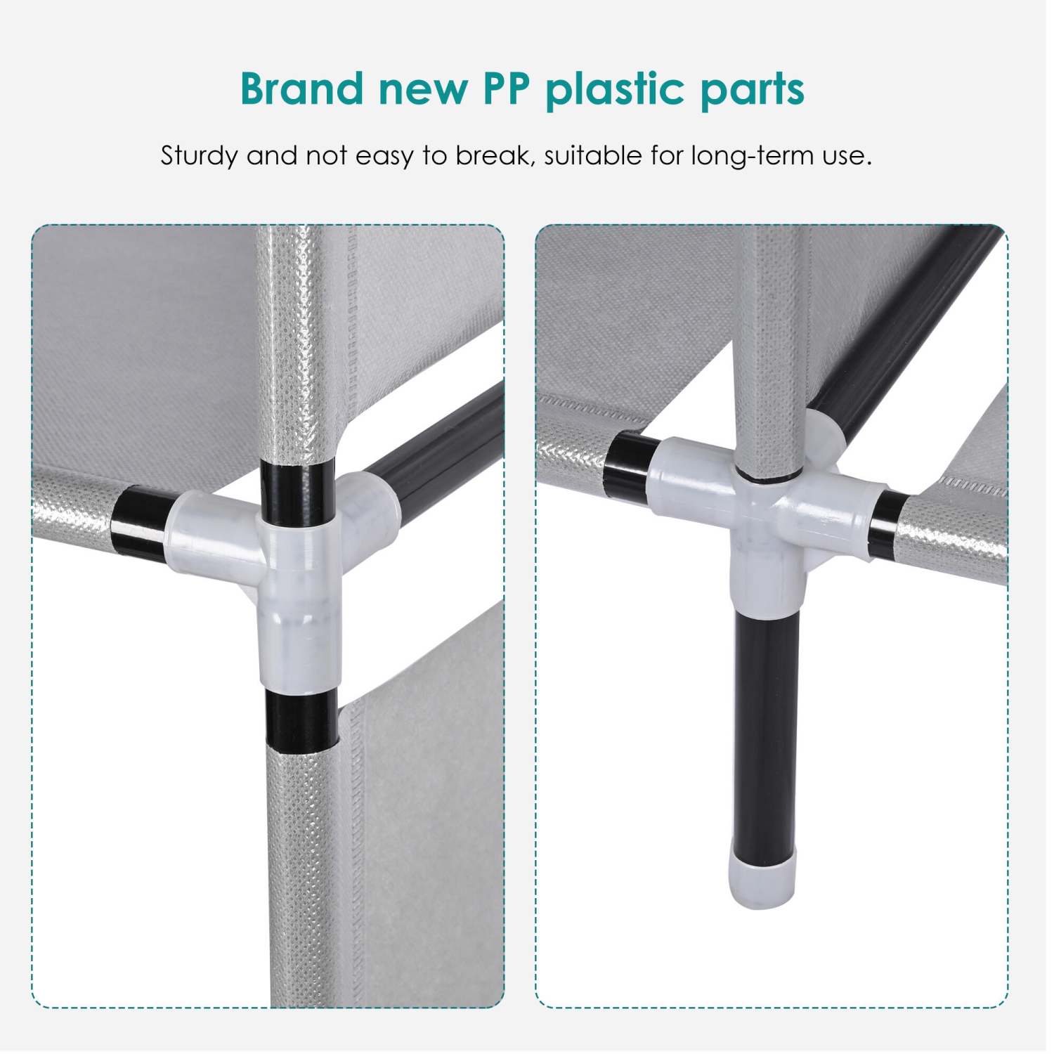 Garde-robe portatif avec 2 tringles, garde-robe en tissu non tissé et range-placard avec tablette de rangement et pochette latérale