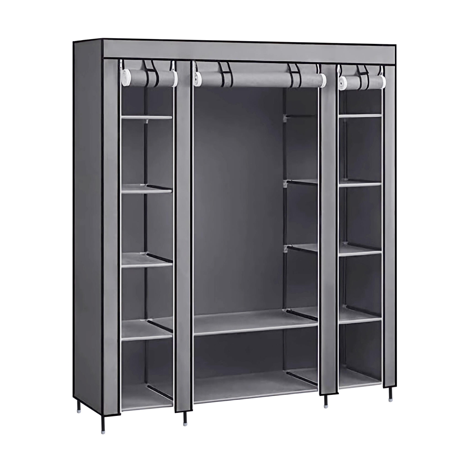 Portable Bedroom and Closet Organizers, Non-Woven Closet Wardrobe Fabric Clothes Organizer with Large Hanging Rod, 12 Storage Shelves and Side Pockets