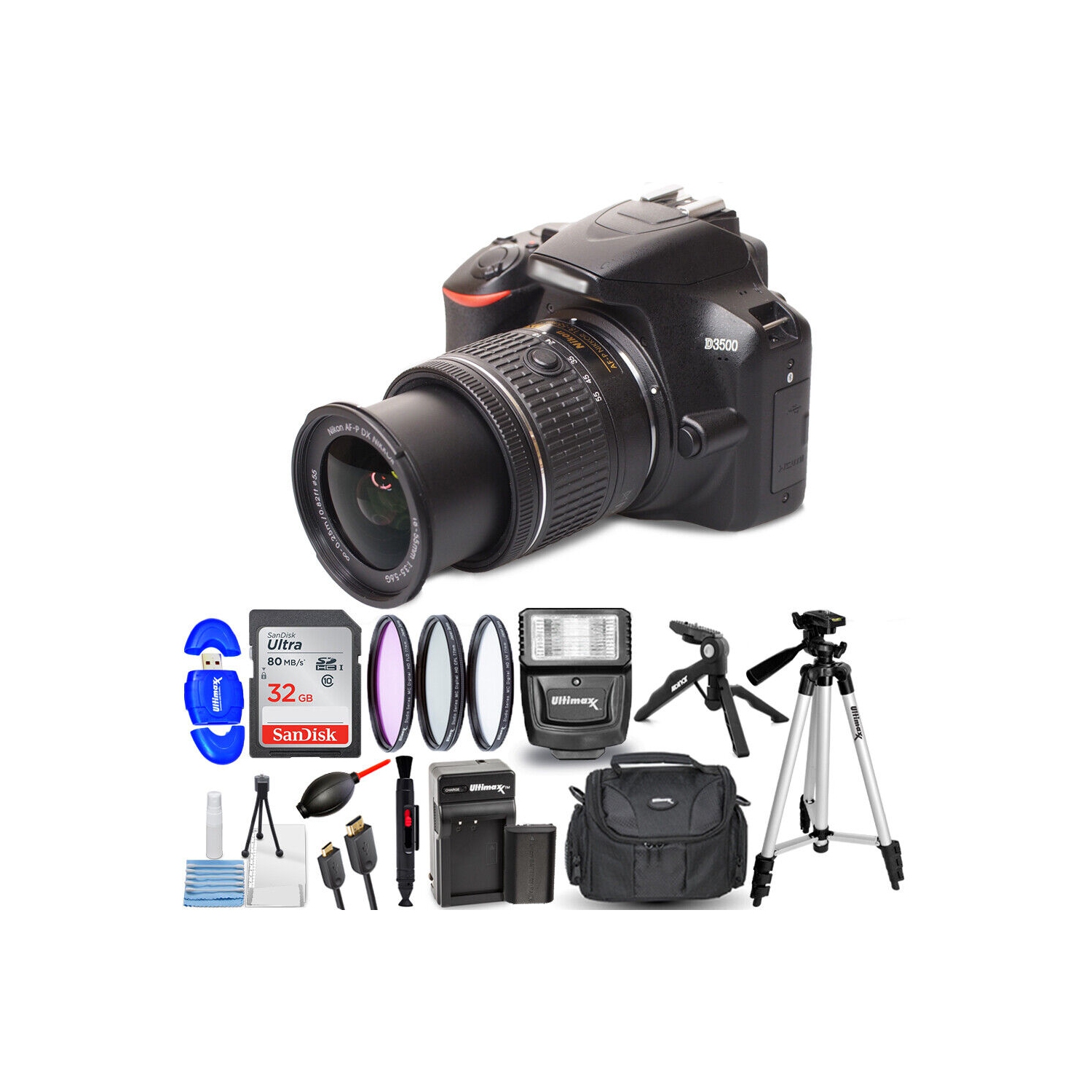 Nikon D3500 DSLR with 18-55mm VR Lens + EXT BATT + 32GB Bundle - HOLIDAY DEAL