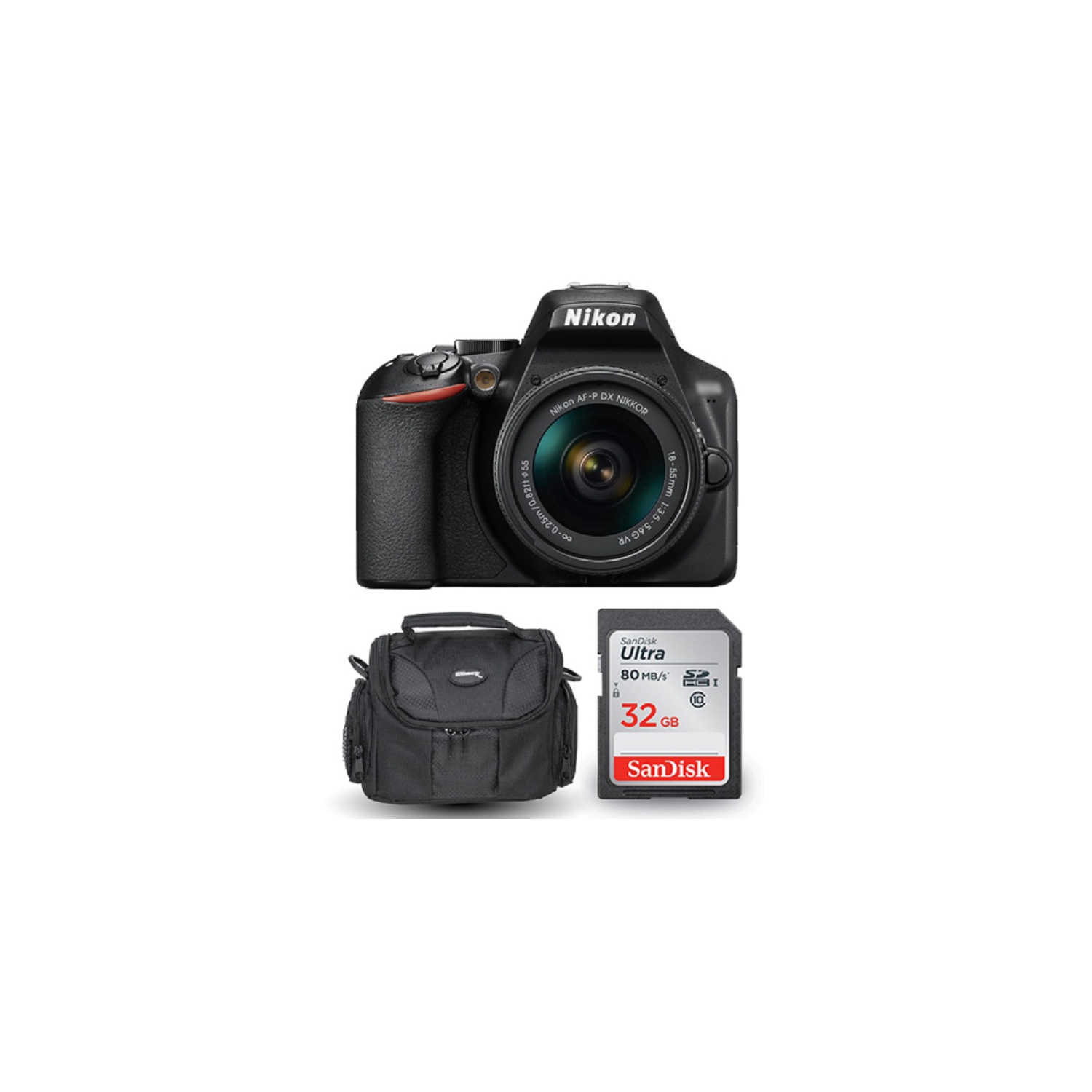 Appareil photo reflex numérique D3500 de Nikon avec objectif VR 18&nbsp;mm de 55&nbsp;mm, 1590&nbsp;mm, carte 32&nbsp;Go de Sandisk et étui pour