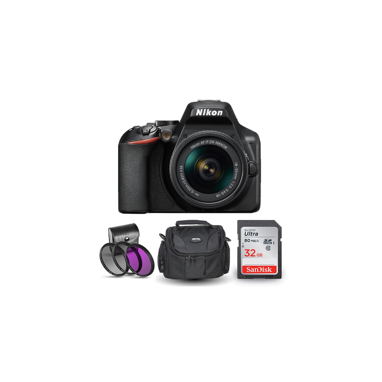 Nikon D3500 Camera with 18-55mm VR Lens 1590 + 32GB SD + Case + Filter Kit