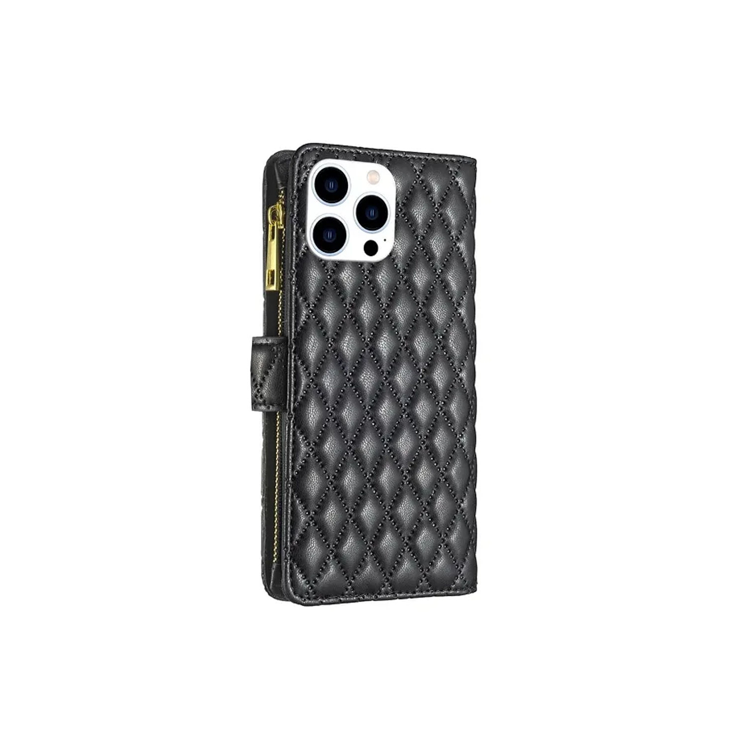 Étui protecteur en cuir matelassé Smart View Diamond d'Apple pour iPhone 13/14 noir avec protecteur d'écran en verre trempé gratuit