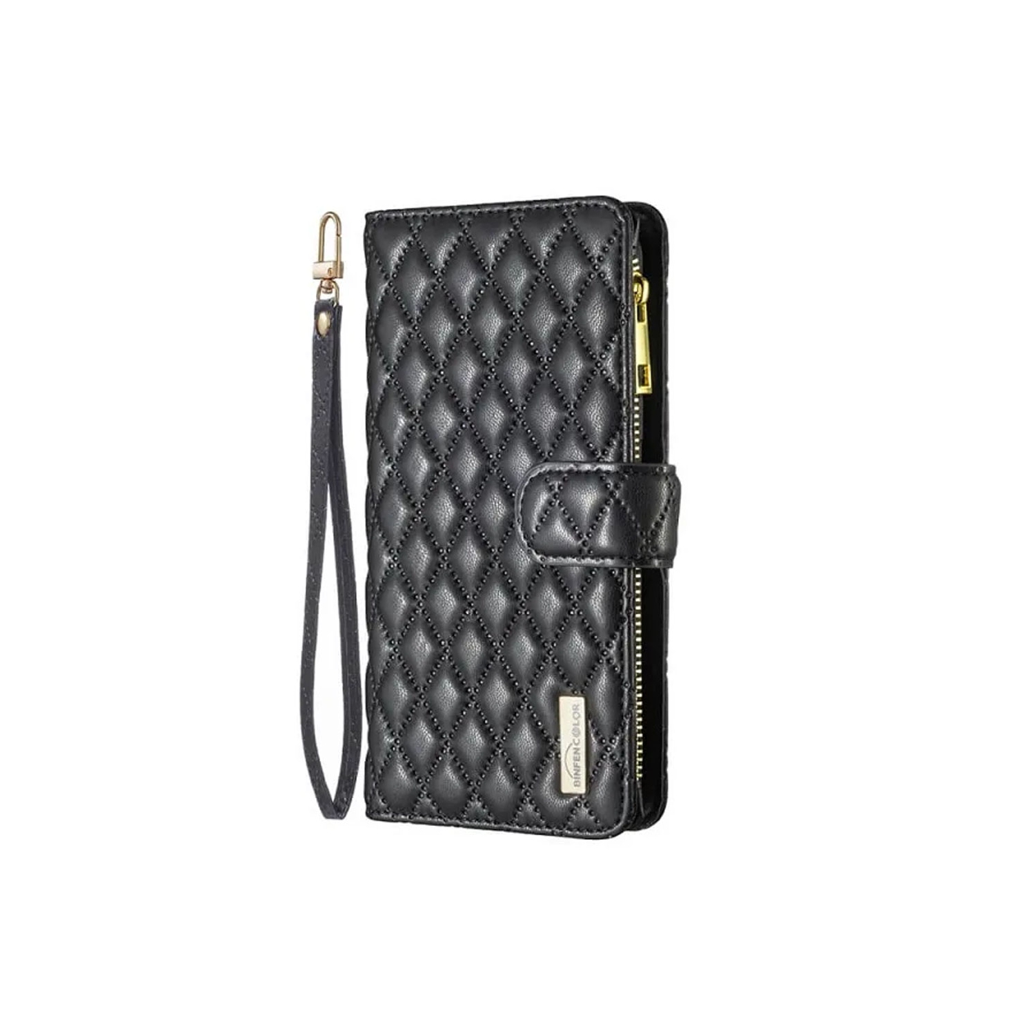 Étui protecteur en cuir matelassé Smart View Diamond d'Apple pour iPhone 13/14 noir avec protecteur d'écran en verre trempé gratuit