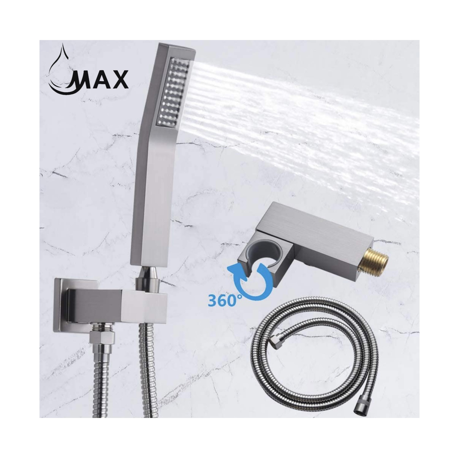 MAX Faucets Brushed Nickel Square Tub Shower System Three Functions With Valve