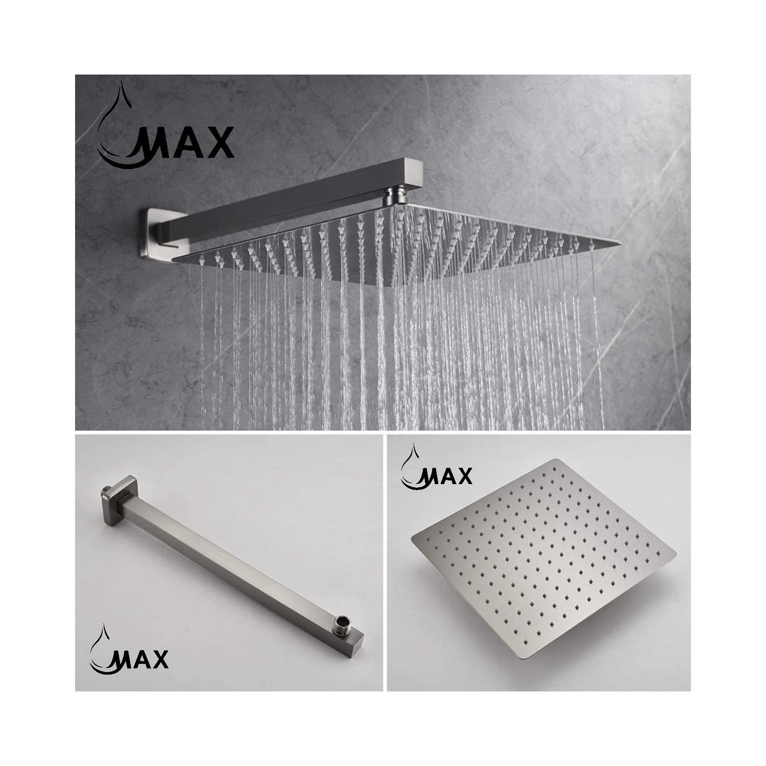 MAX Faucets Brushed Nickel Square Tub Shower System Three Functions With Valve