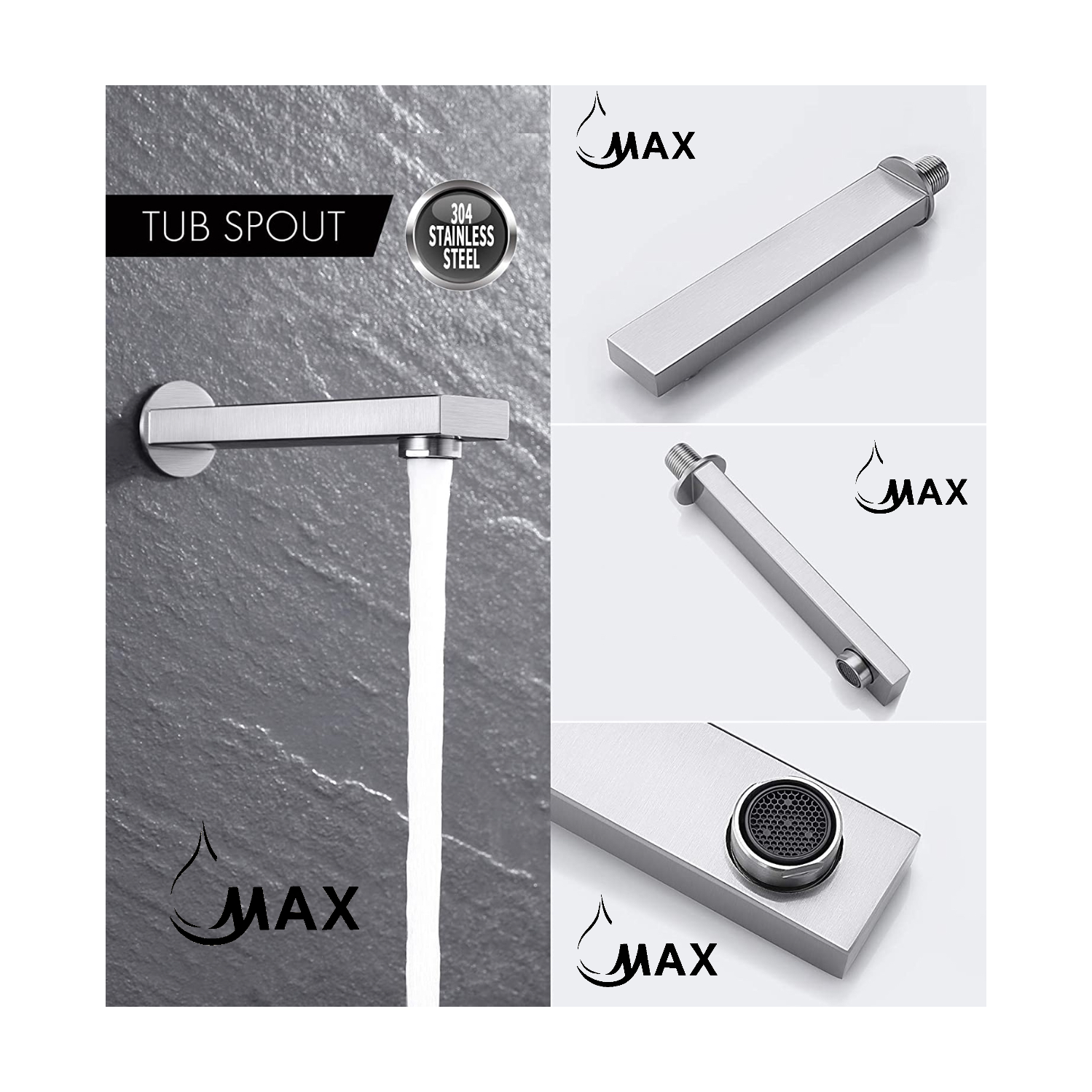 MAX Faucets Brushed Nickel Square Tub Shower System Three Functions With Valve