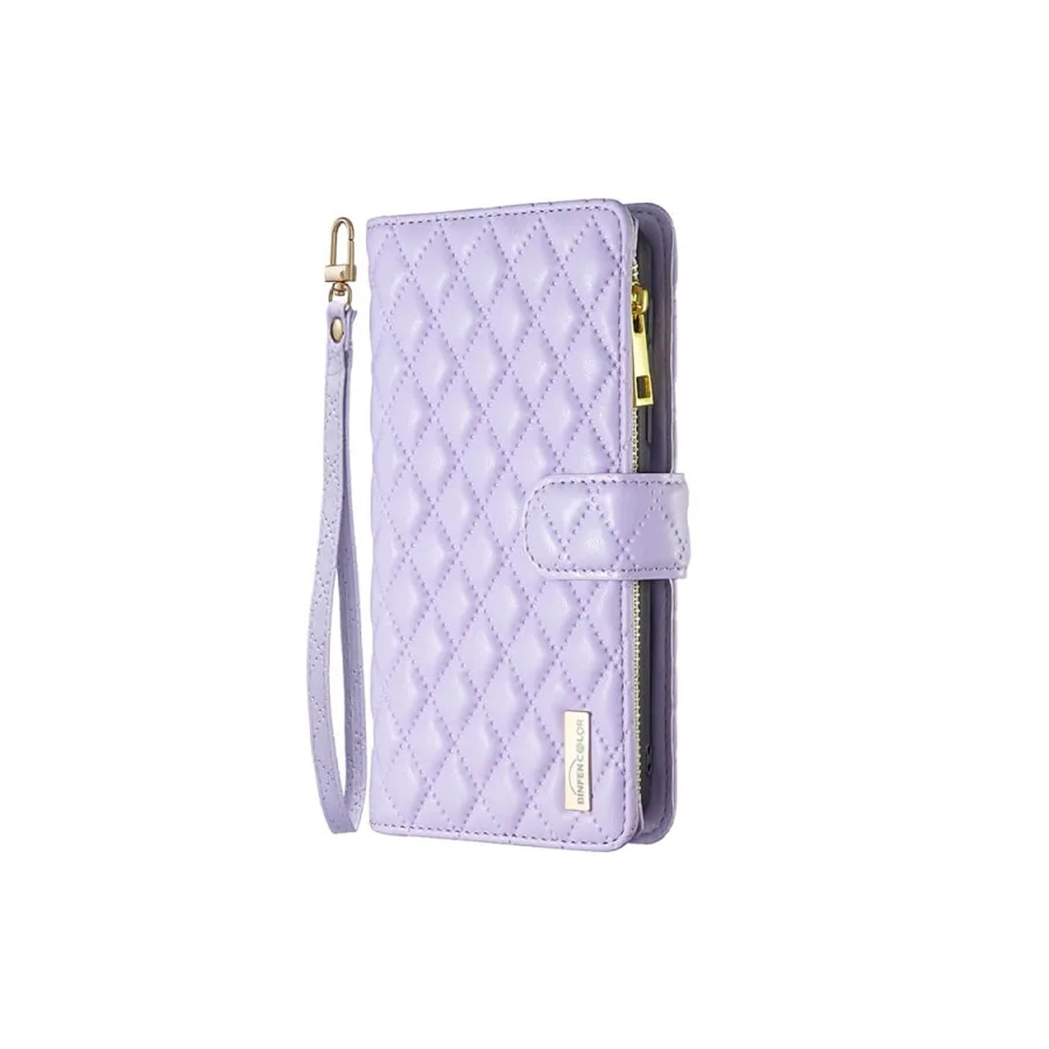 Apple Smart View Diamond Quilted Leather Protective Case Cover For iPhone 13/14 Purple With Free Tempered Glass Screen Protector