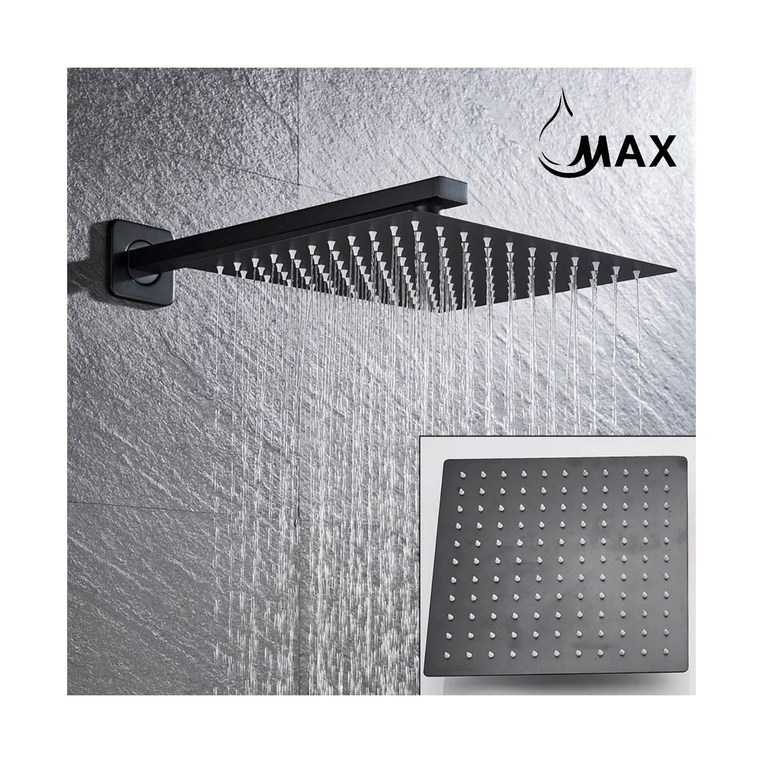 MAX Faucets Square Tub Shower System Three Functions With Valve Matte Black Finish