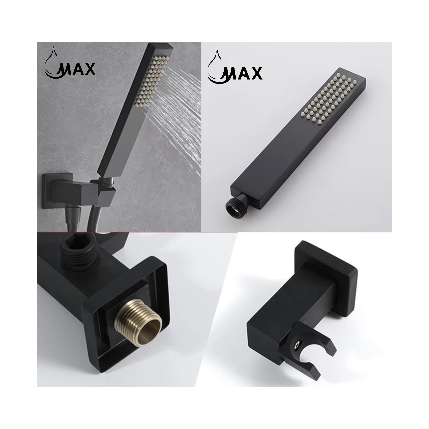 MAX Faucets Square Tub Shower System Three Functions With Valve Matte Black Finish