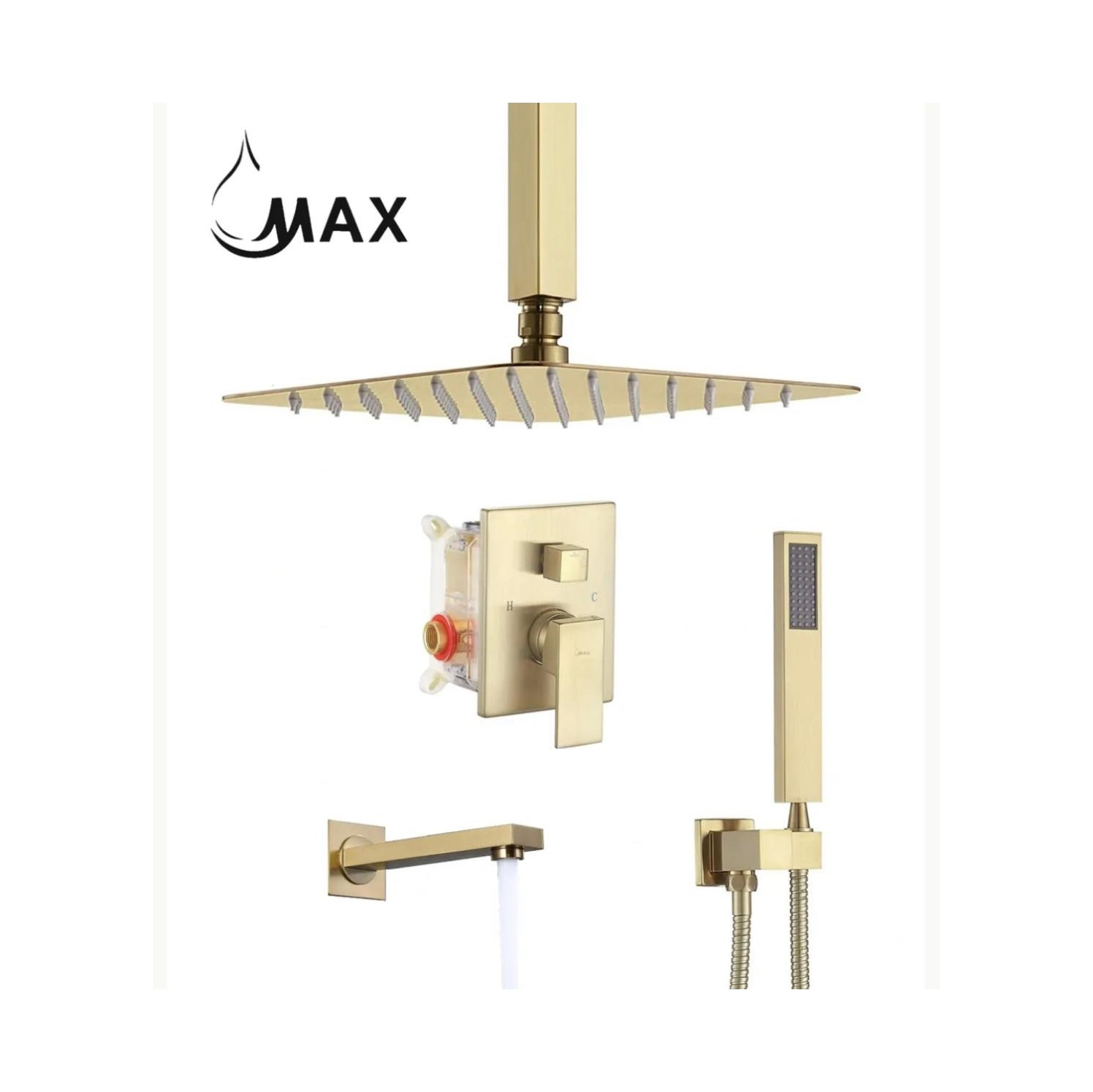 MAX Faucets Brushed Gold Ceiling Tub Shower System Three Functions With Valve