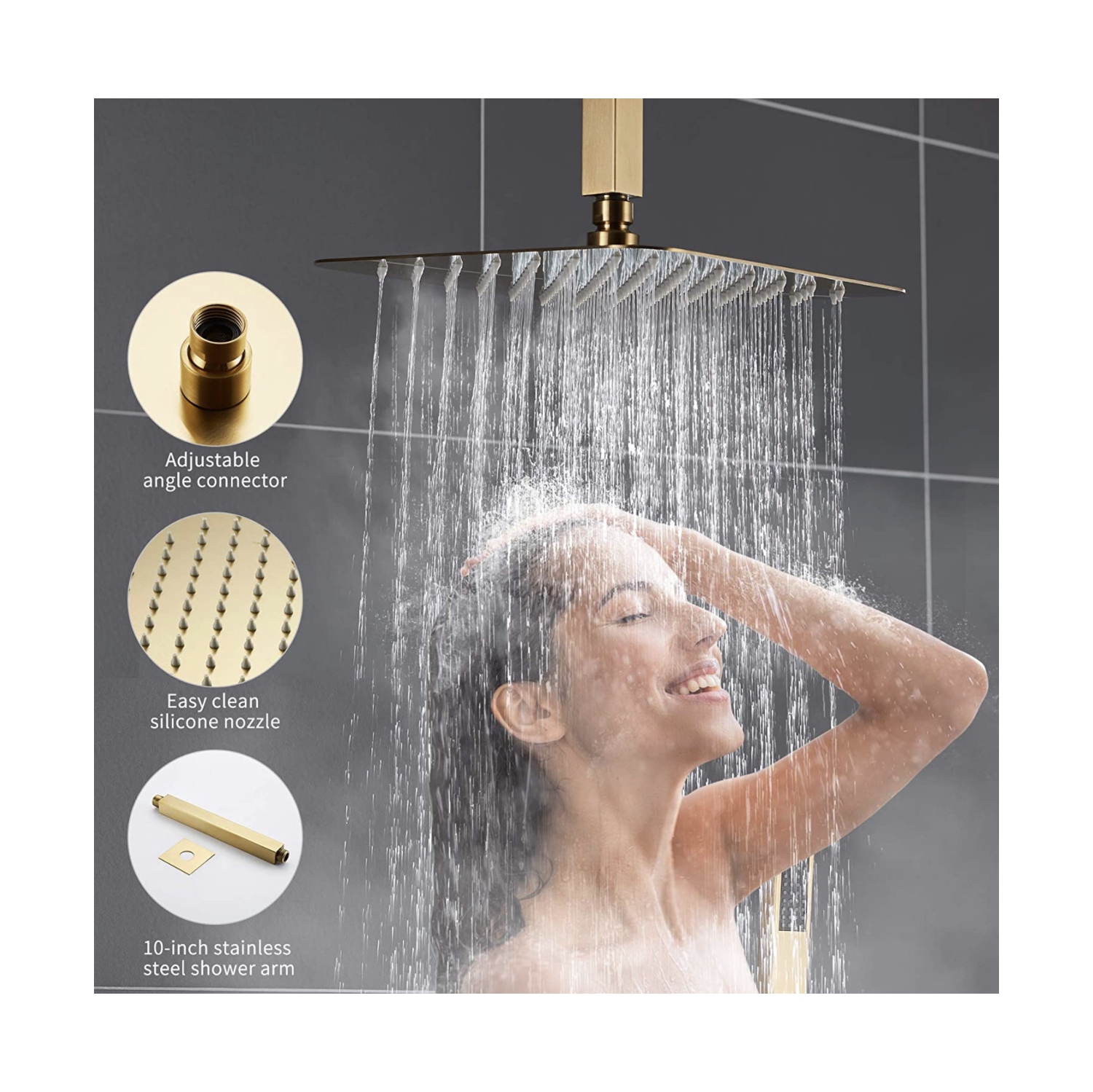 MAX Faucets Brushed Gold Ceiling Tub Shower System Three Functions With Valve