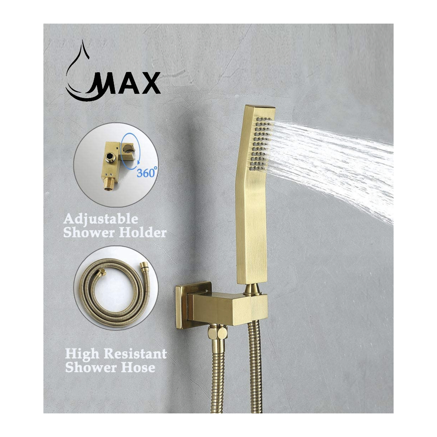 MAX Faucets Brushed Gold Ceiling Tub Shower System Three Functions With Valve