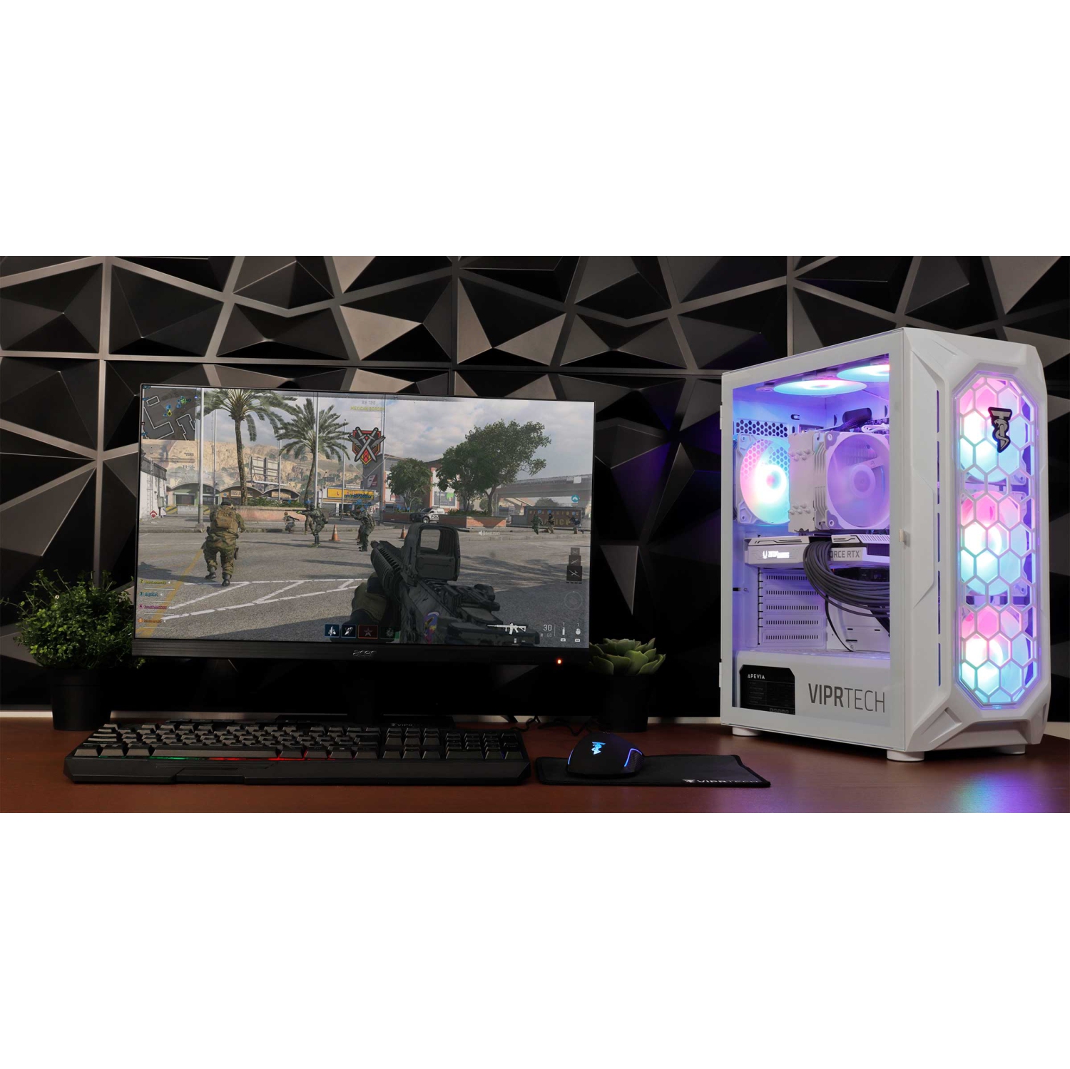 ViprTech Ghost Gaming PC Desktop Computer - AMD Ryzen 7, AMD RX 580 8GB, 16GB DDR4 RAM, 500GB SSD, WiFi BT, RGB, Win 11, White