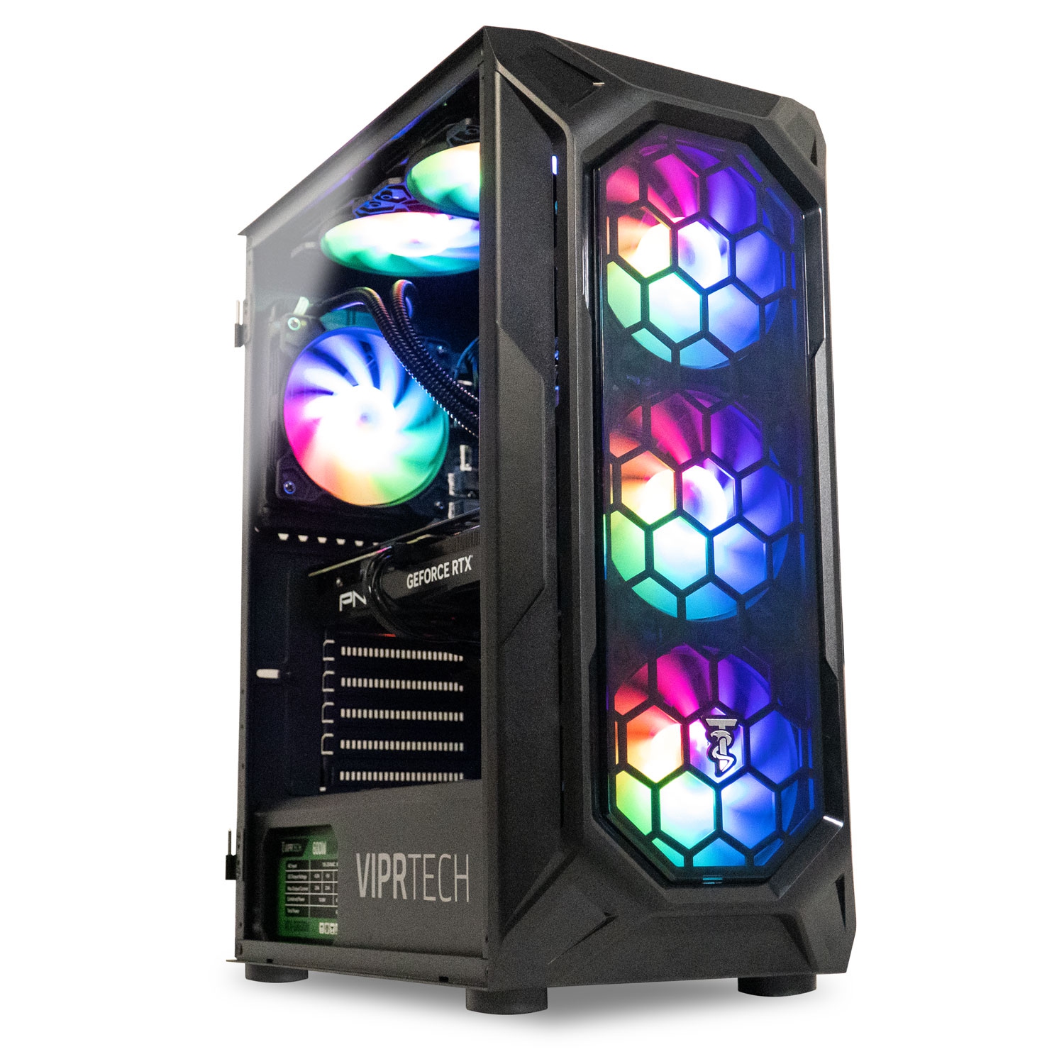 ViprTech Ghost 3.0 Liquid-Cooled PC - AMD Ryzen 5 5600X (4.6Ghz Turbo), RTX 4060 8GB, 32GB DDR4 3200, 1TB NVMe SSD, VR-Ready, Streaming, RGB, Win 11 Gaming Desktop Computer Black