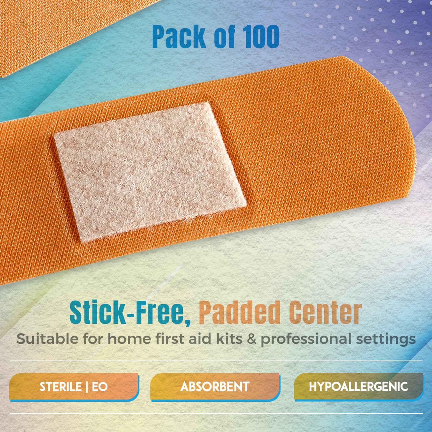 Pansements adhésifs flexibles en tissu pour une grande protection et un soin des petites coupures, éraflures et plaies, tailles variées - 100 unités