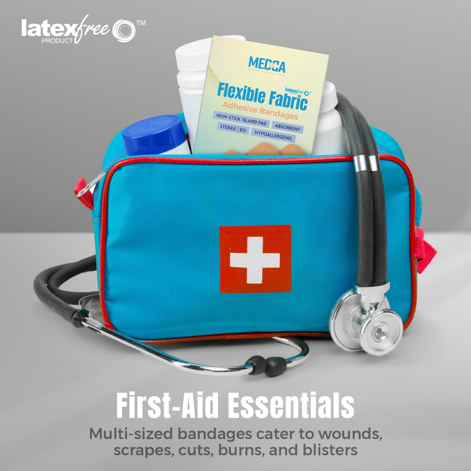 Pansements adhésifs flexibles en tissu pour une grande protection et un soin des petites coupures, éraflures et plaies, tailles variées - 100 unités