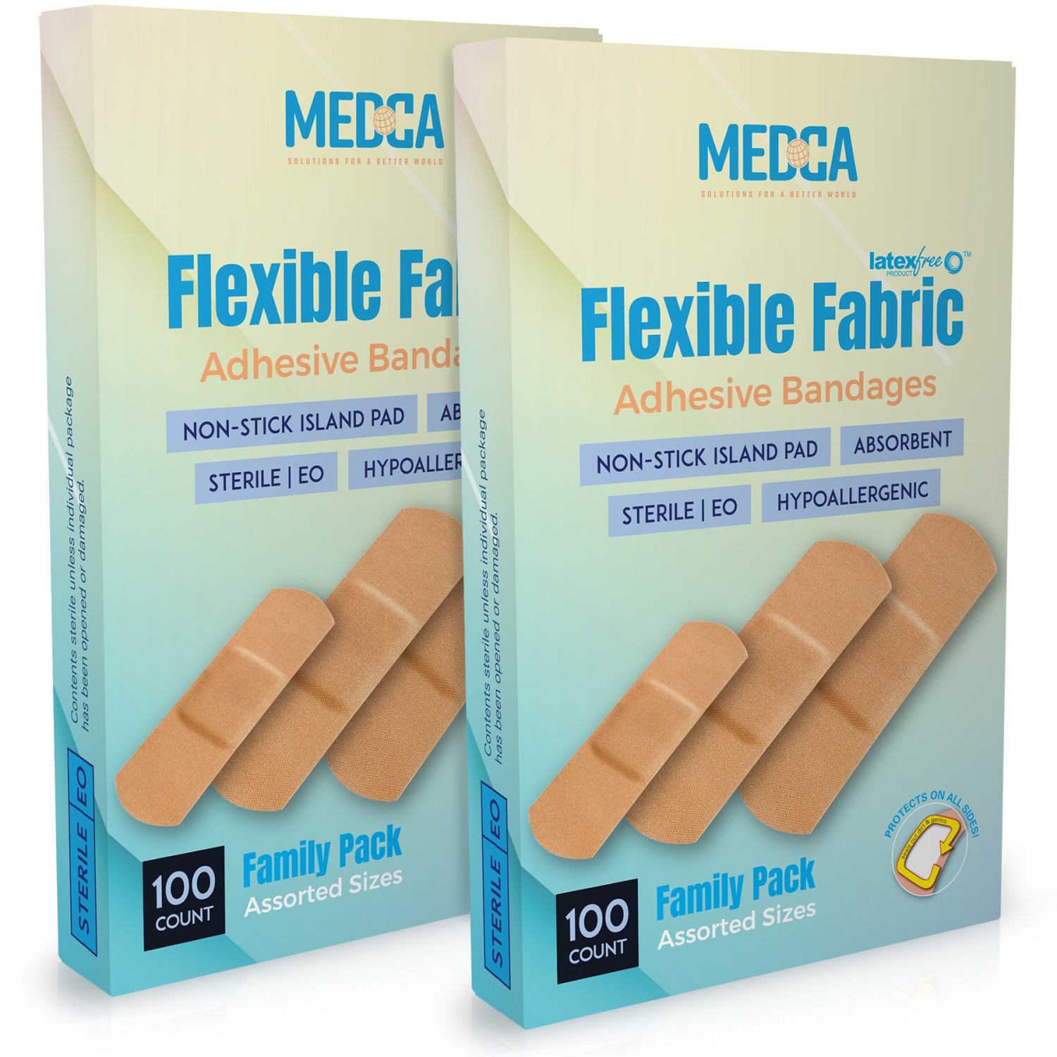 Flexible Fabric Adhesive Bandages for Comfortable Flexible Large Protection & Wound Care of Minor Cuts, Scrapes, & Wounds, Assorted Sizes - Twin Pack