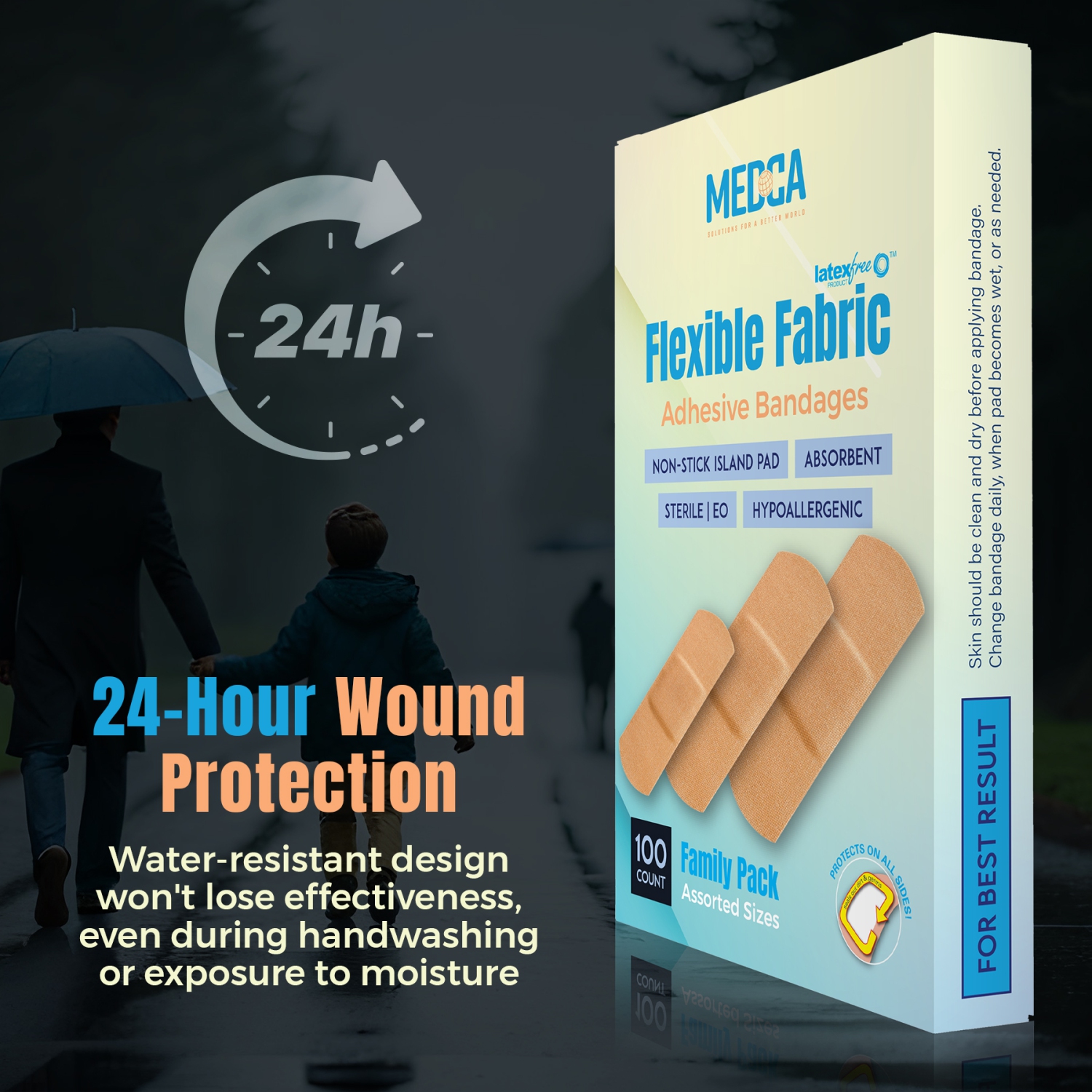 Flexible Fabric Adhesive Bandages for Comfortable Flexible Large Protection & Wound Care of Minor Cuts, Scrapes, & Wounds, Assorted Sizes - Twin Pack