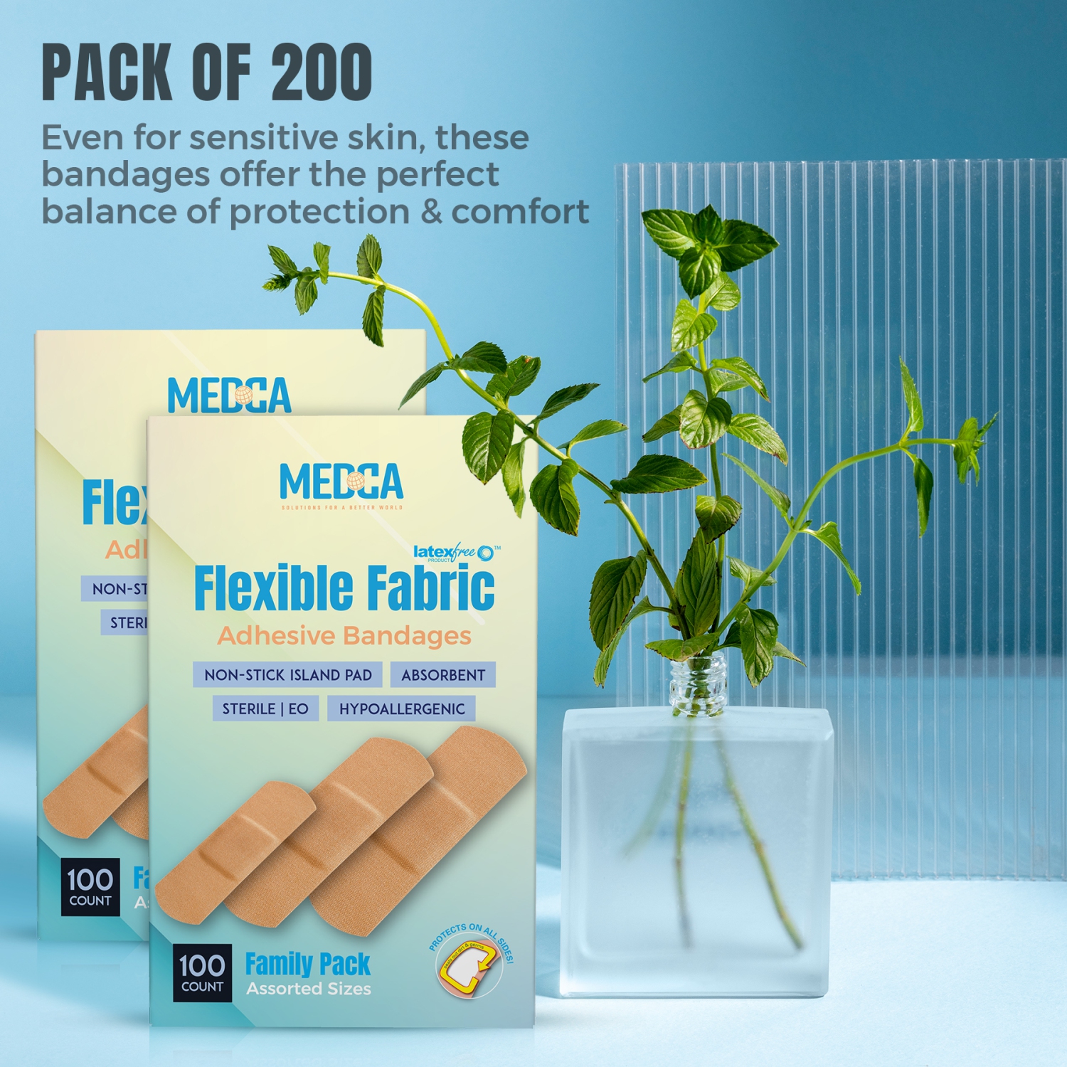 Flexible Fabric Adhesive Bandages for Comfortable Flexible Large Protection & Wound Care of Minor Cuts, Scrapes, & Wounds, Assorted Sizes - Twin Pack