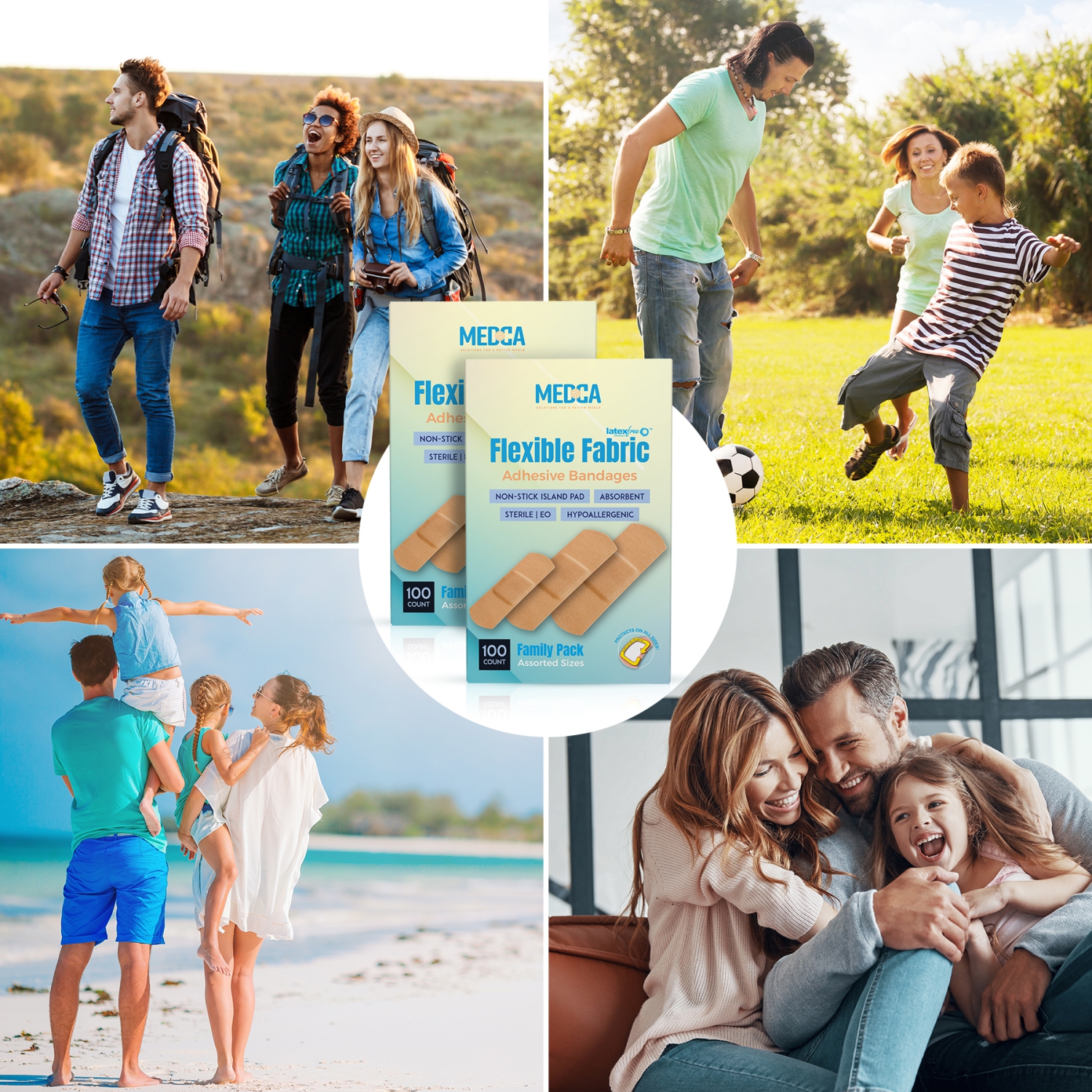 Flexible Fabric Adhesive Bandages for Comfortable Flexible Large Protection & Wound Care of Minor Cuts, Scrapes, & Wounds, Assorted Sizes - Twin Pack