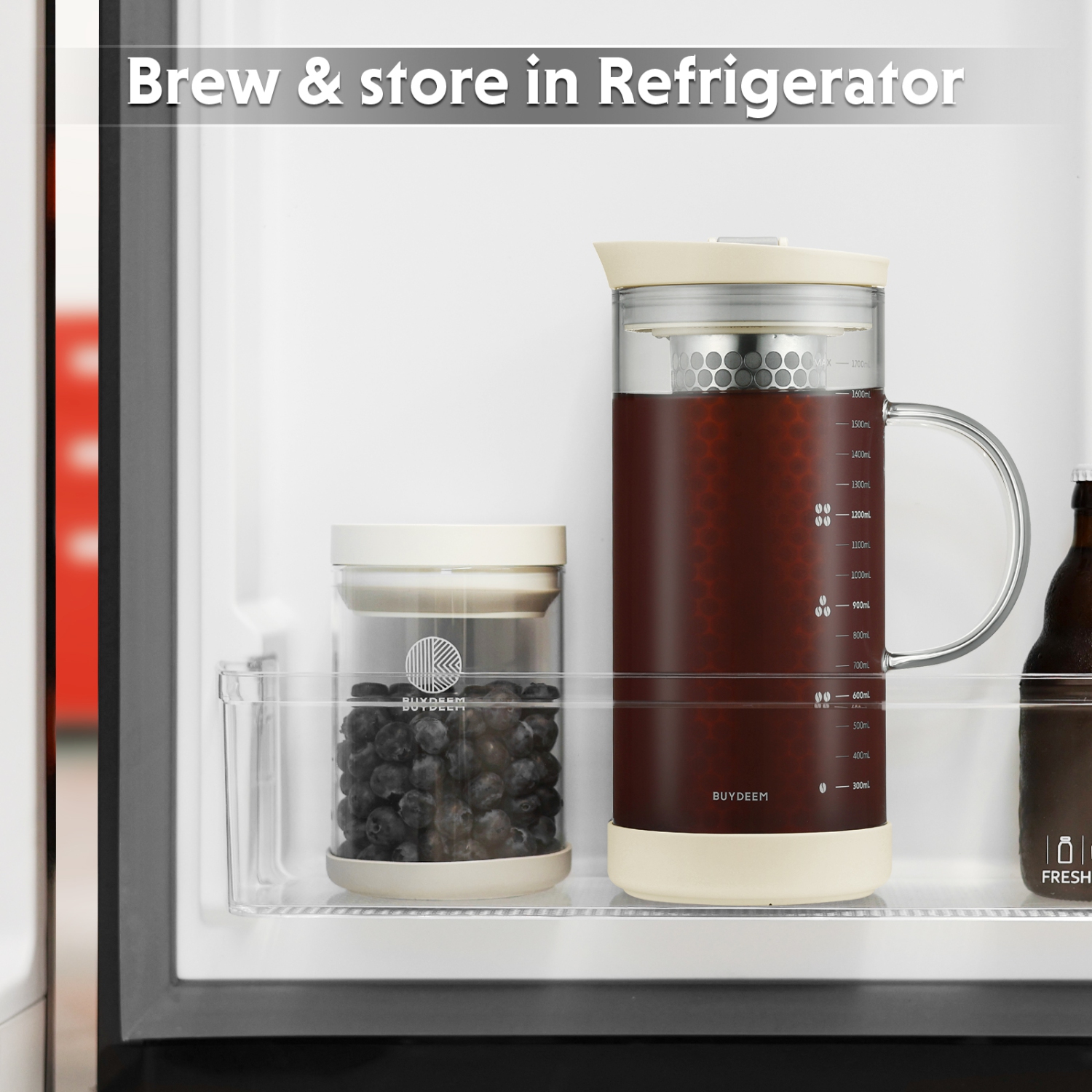 Cafetière et théière à infusion à froid, pichet en verre borosilicaté grande capacité de 57&nbsp;oz avec filtre à mailles amovible en acier