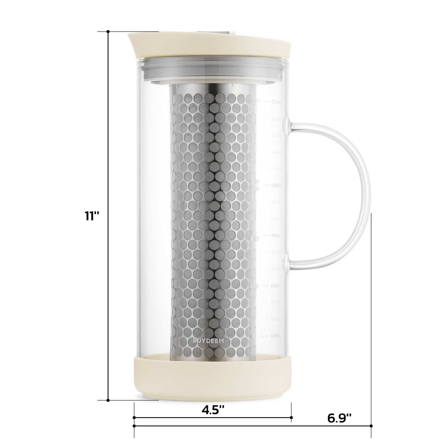 Cafetière et théière à infusion à froid, pichet en verre borosilicaté grande capacité de 57&nbsp;oz avec filtre à mailles amovible en acier