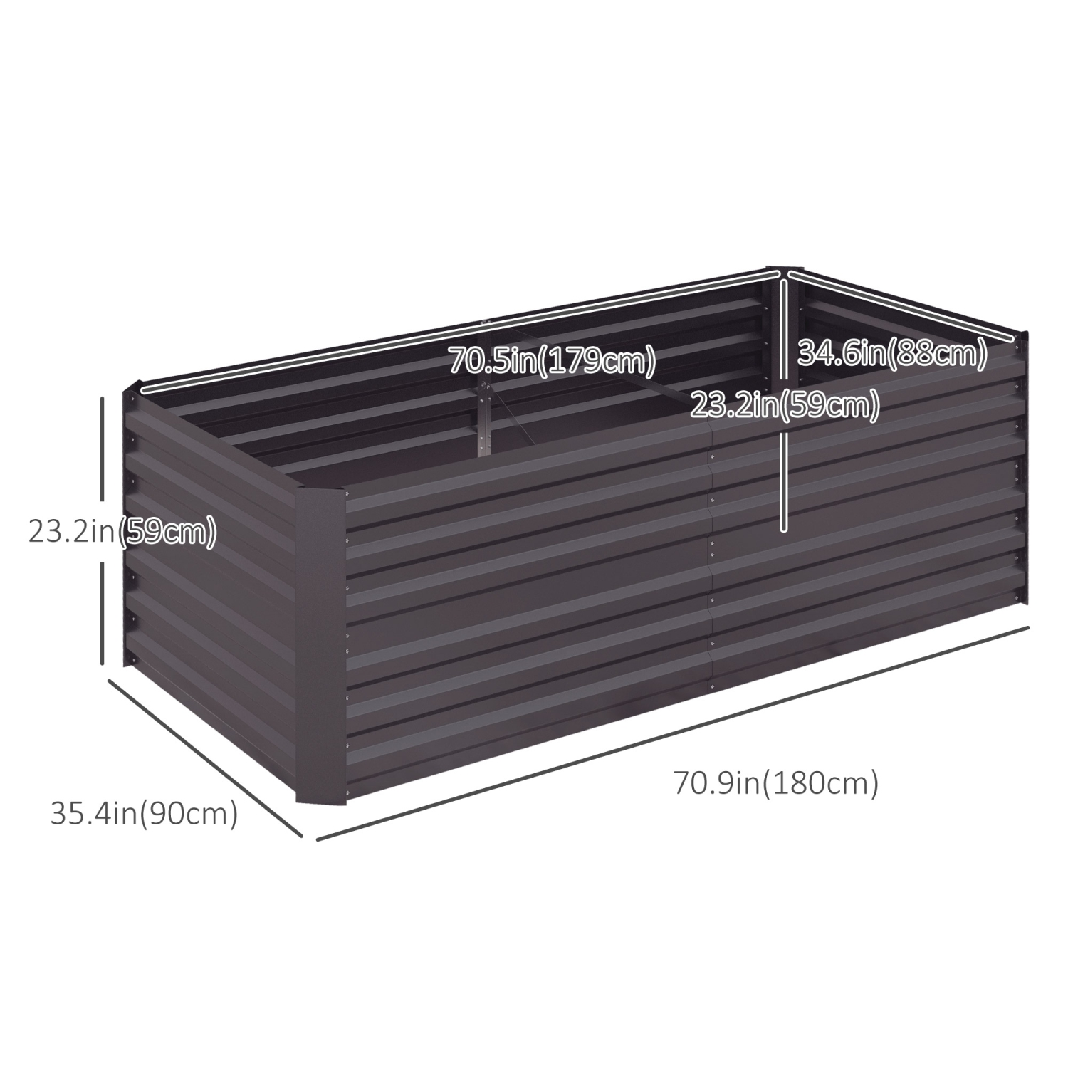 Jardinière surélevée Outsunny, 6 x 3 x 2 pi, jardinières en acier galvanisé pour plantes d'extérieur, tiges multirenforcées pour légumes, fleurs et