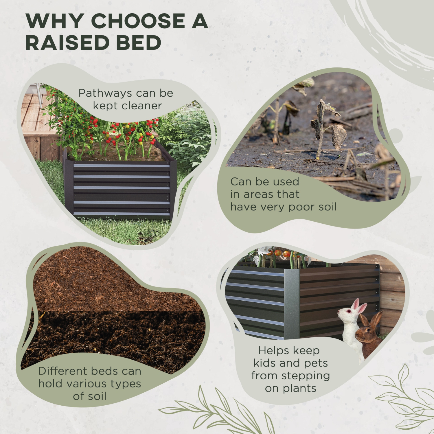 Jardinière surélevée Outsunny, 6 x 3 x 2 pi, jardinières en acier galvanisé pour plantes d'extérieur, tiges multirenforcées pour légumes, fleurs et