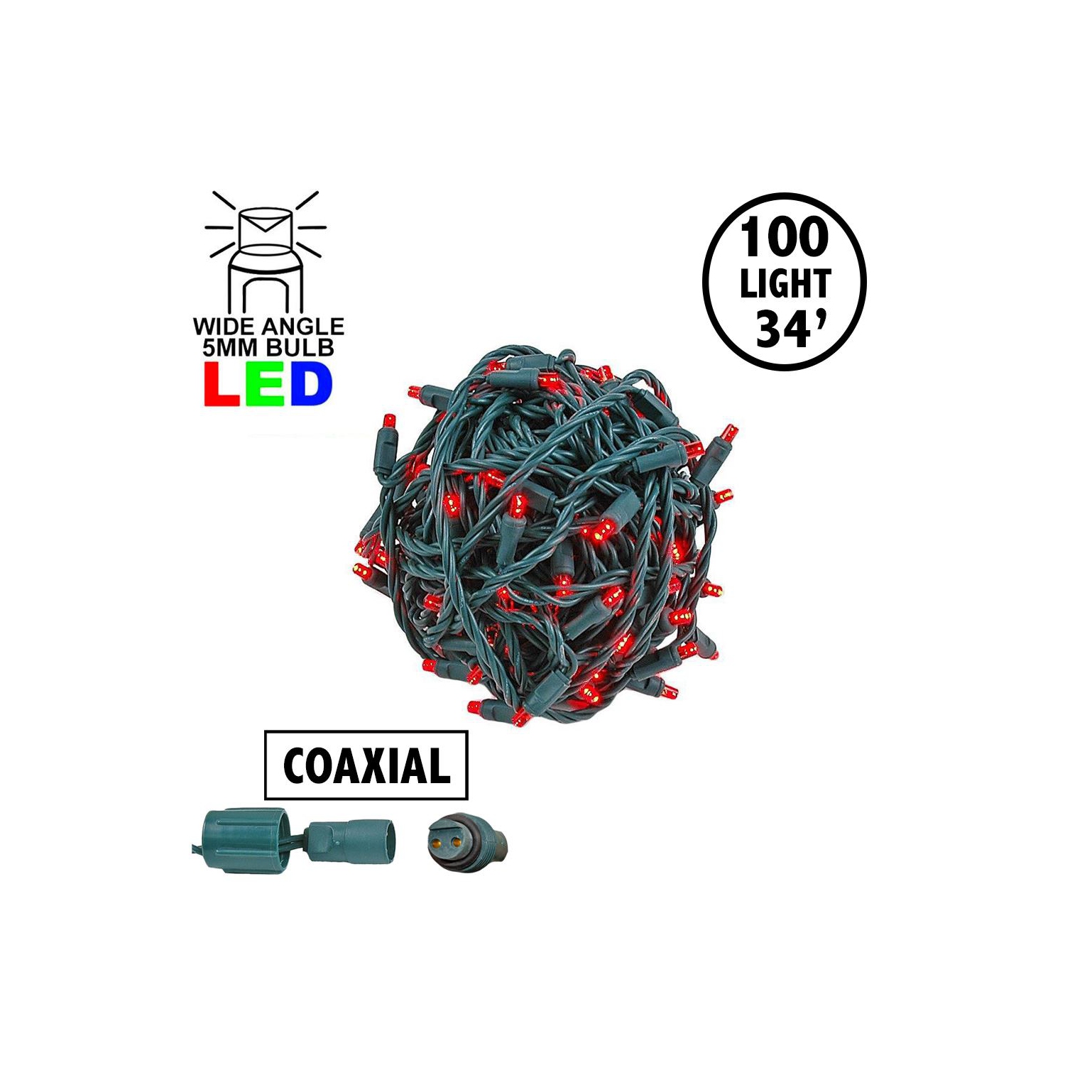 Mini lumières de Noël coaxiales 50&nbsp;pi 100 LED sur fil vert, espacement de 6&nbsp;po, guirlande de lumières de Noël intérieure/extérieure de