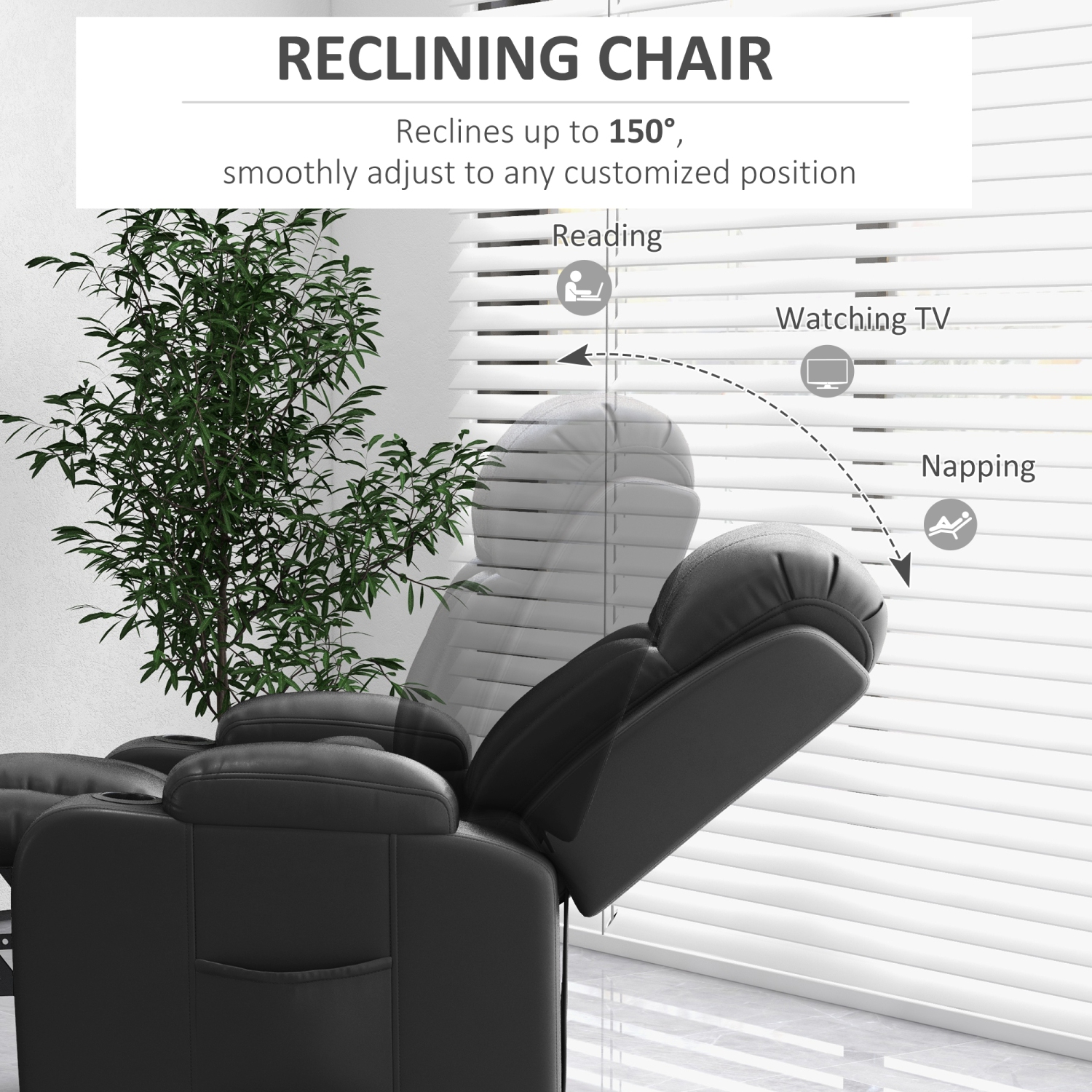 HOMCOM Electric Power Lift Chair for Elderly, PU Leather Recliner Chair with Footrest, Remote Control, Side Pockets and Cup Holders for Living Room,