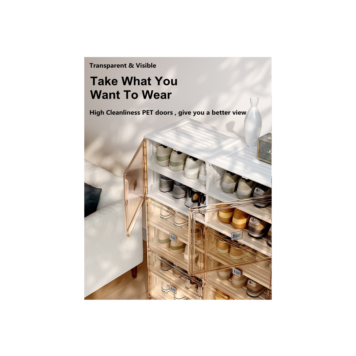 AntBox Shoe Cabinet 5 layers 10 grids Portable Shoe Organizers Storage Boxes with Magnetic Door, Easy Assembly