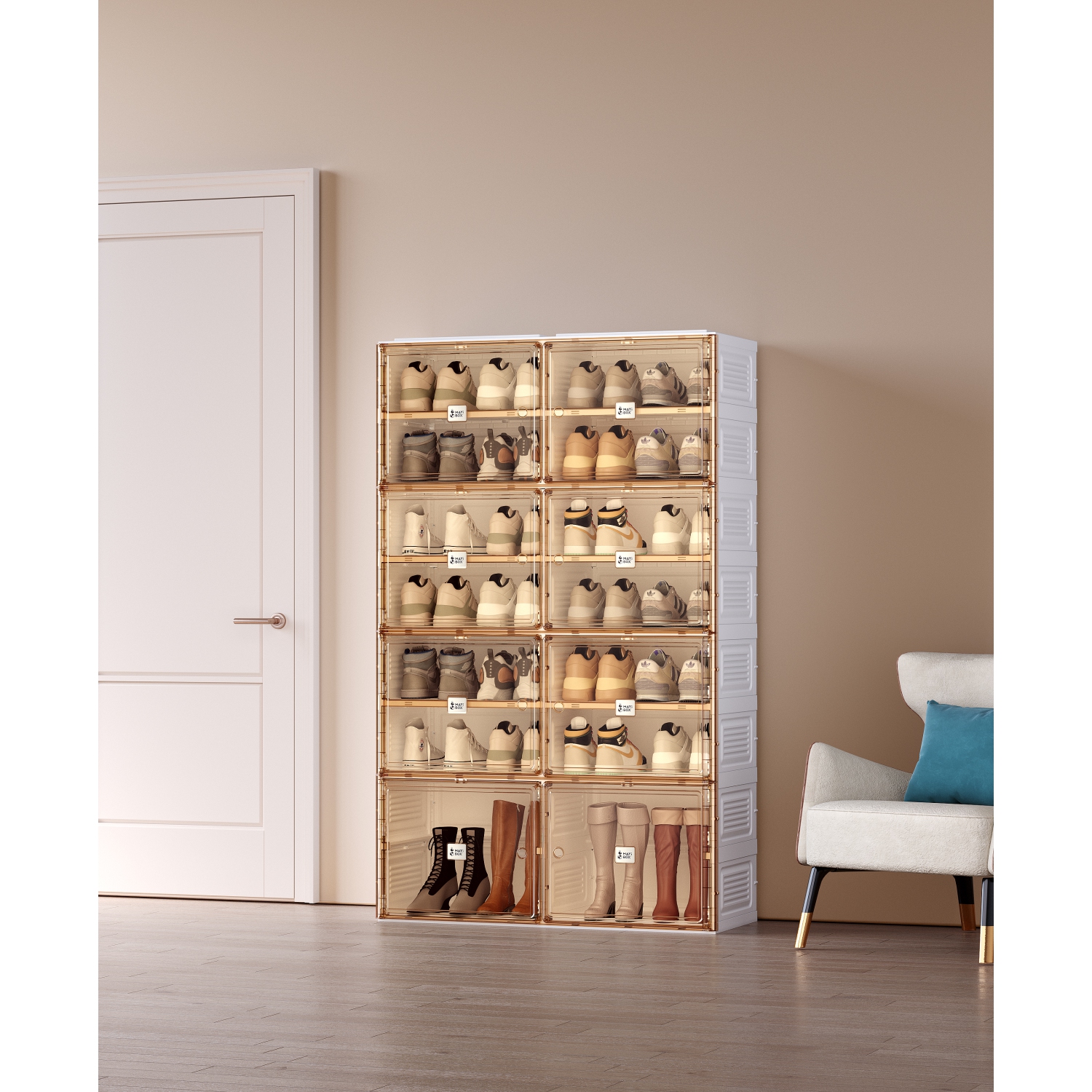 AntBox Shoe Cabinet 7 layers 14 grids Portable Shoe Organizers Storage Boxes with Magnetic Door, Easy Assembly