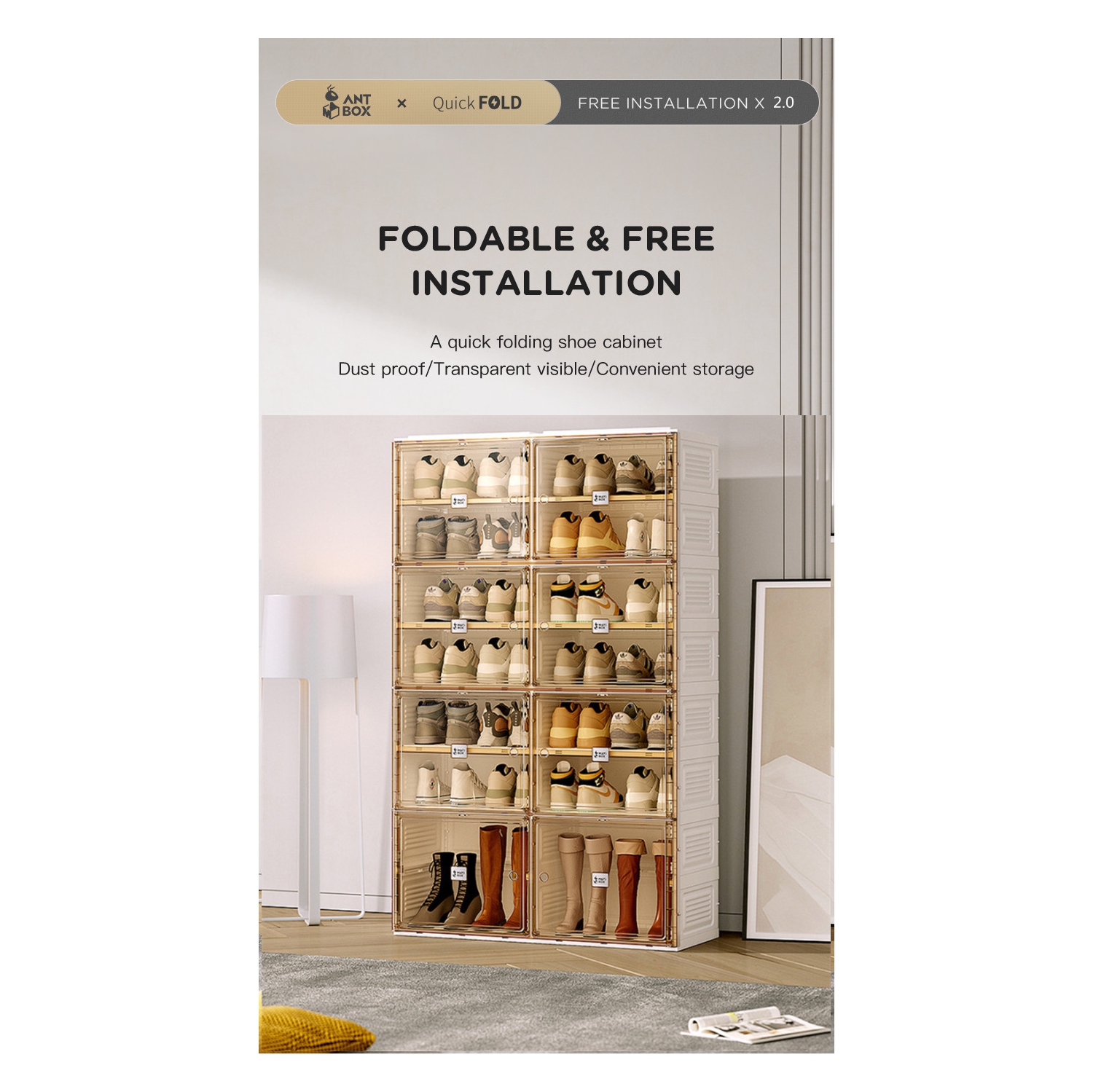 AntBox Shoe Cabinet 7 layers 14 grids Portable Shoe Organizers Storage Boxes with Magnetic Door, Easy Assembly