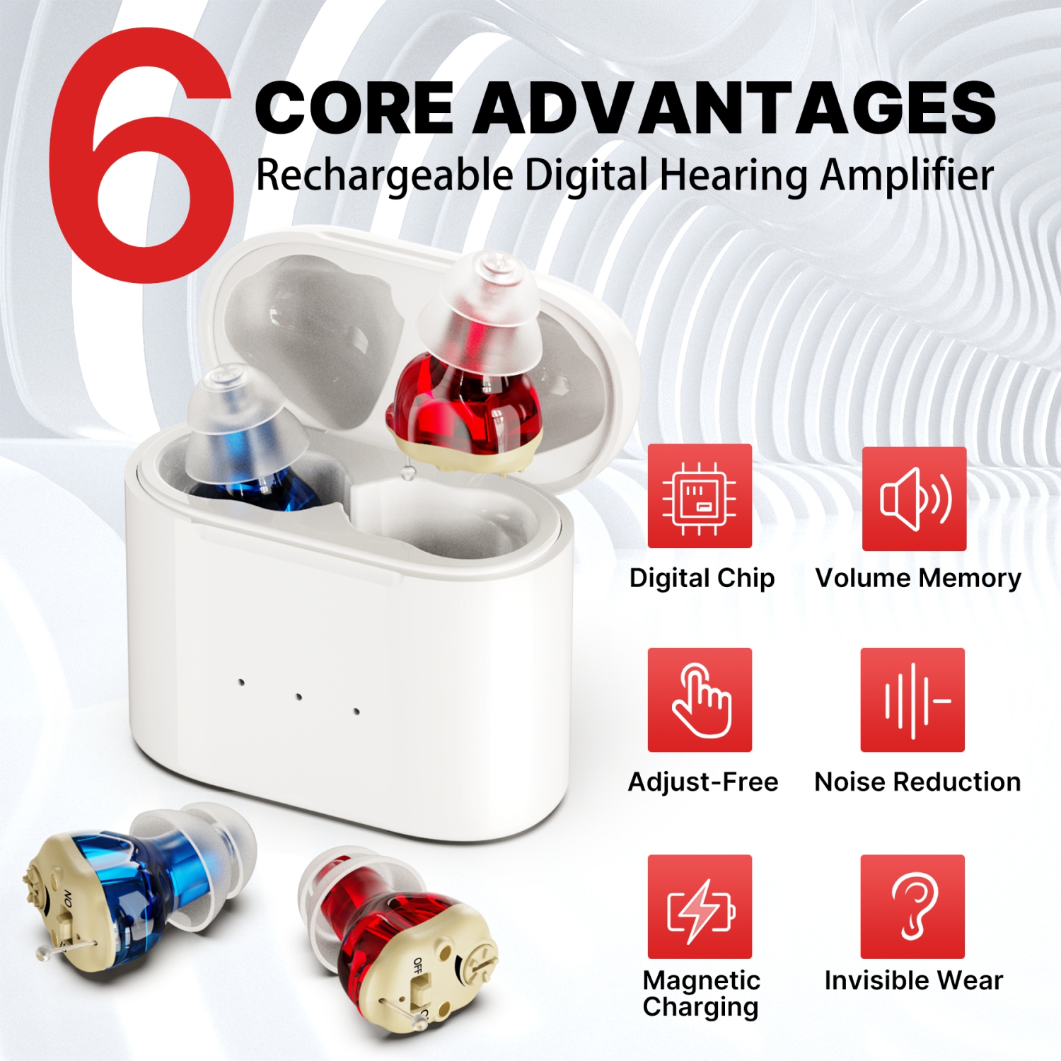 Amplificateur auditif numérique rechargeable - Mini appareil d'amplification sonore personnel MZ-C400 pour adultes et aînés - Technologie Inner-Ear