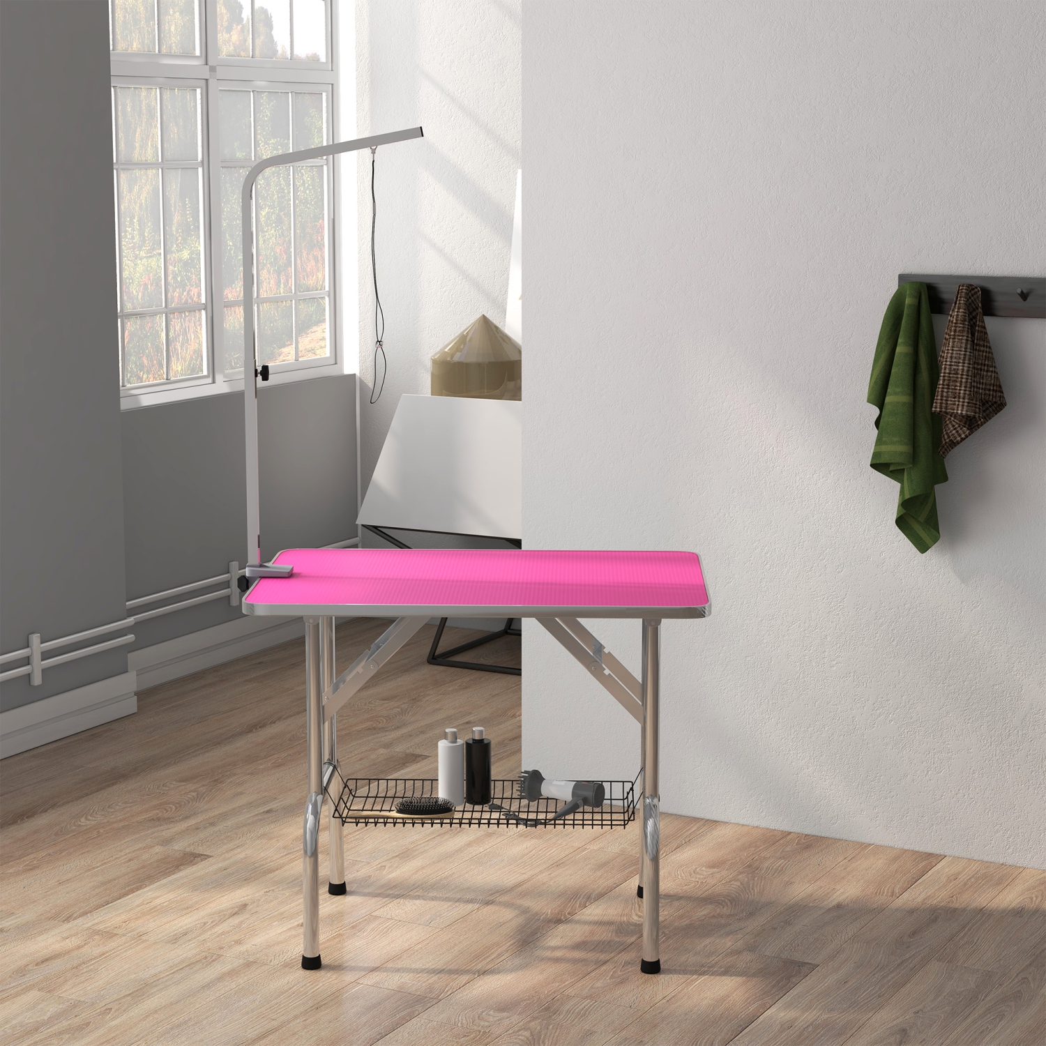 Pink store grooming table