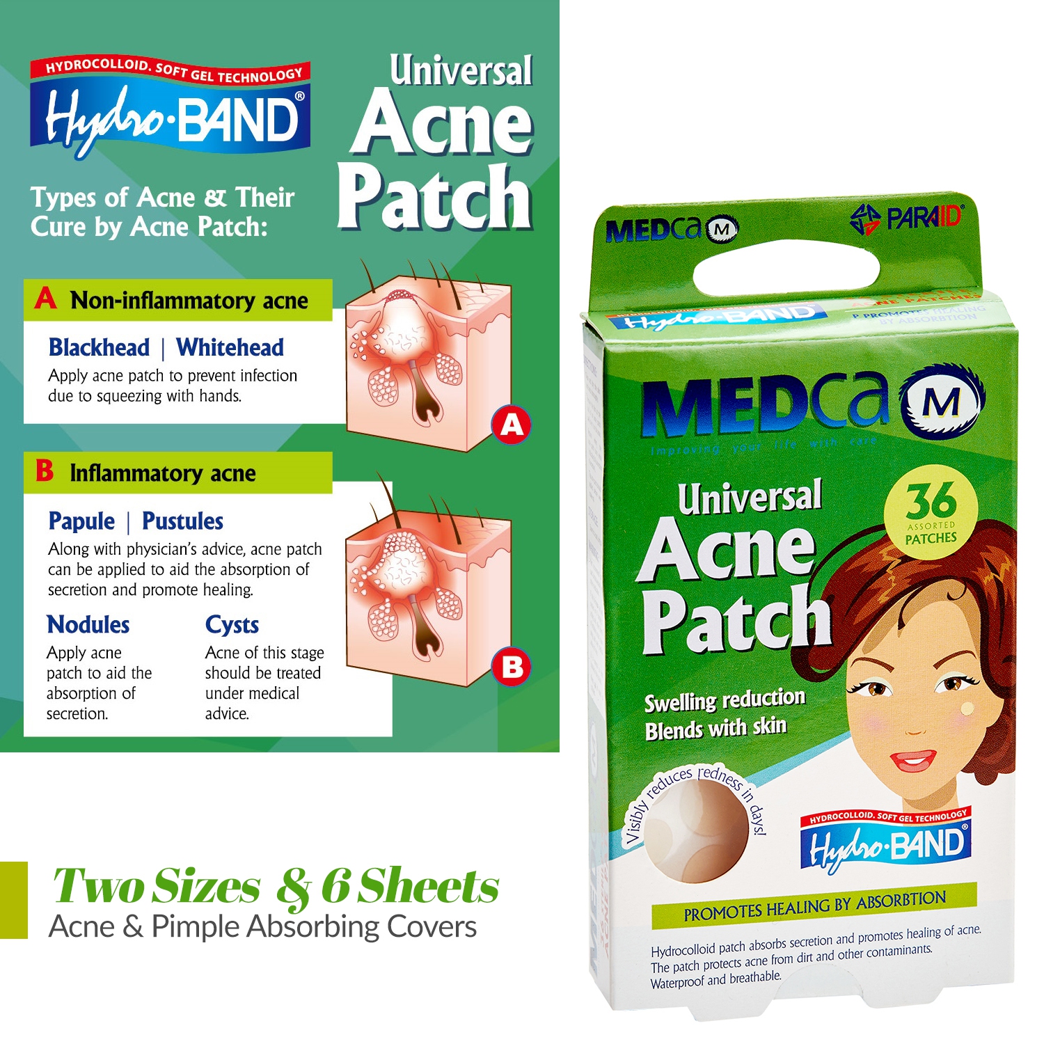 Acne Care Pimple Patch absorbante - pansements hydrocolloïdes deux tailles universelles, traitement Acne Spot pour face & Skin Spot Patch qui cache