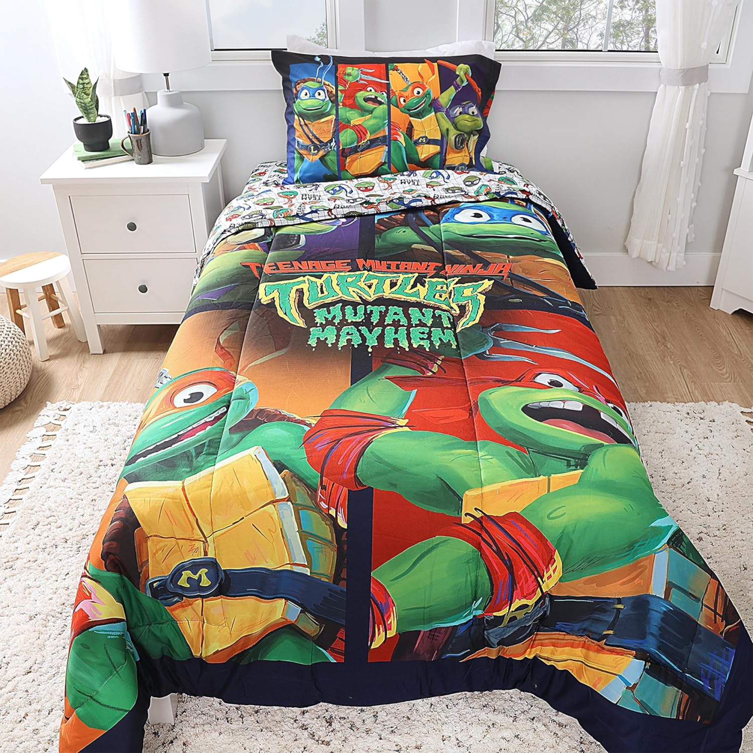 Teenage Mutant Ninja Turtles Kids Bedding Sheet Set with Reversible Comforter Twin Bed in Bag 4 Pcs Set for Kids
