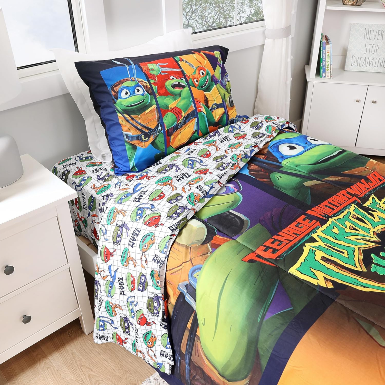 Teenage Mutant Ninja Turtles Kids Bedding Sheet Set with Reversible Comforter Twin Bed in Bag 4 Pcs Set for Kids