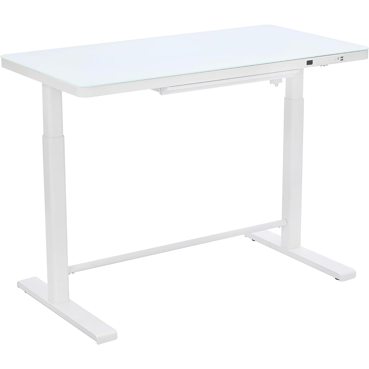 Bureau debout/assis électrique à hauteur réglable Rise Up d'Uncaged Ergonomics (dessus en verre blanc/cadre blanc)